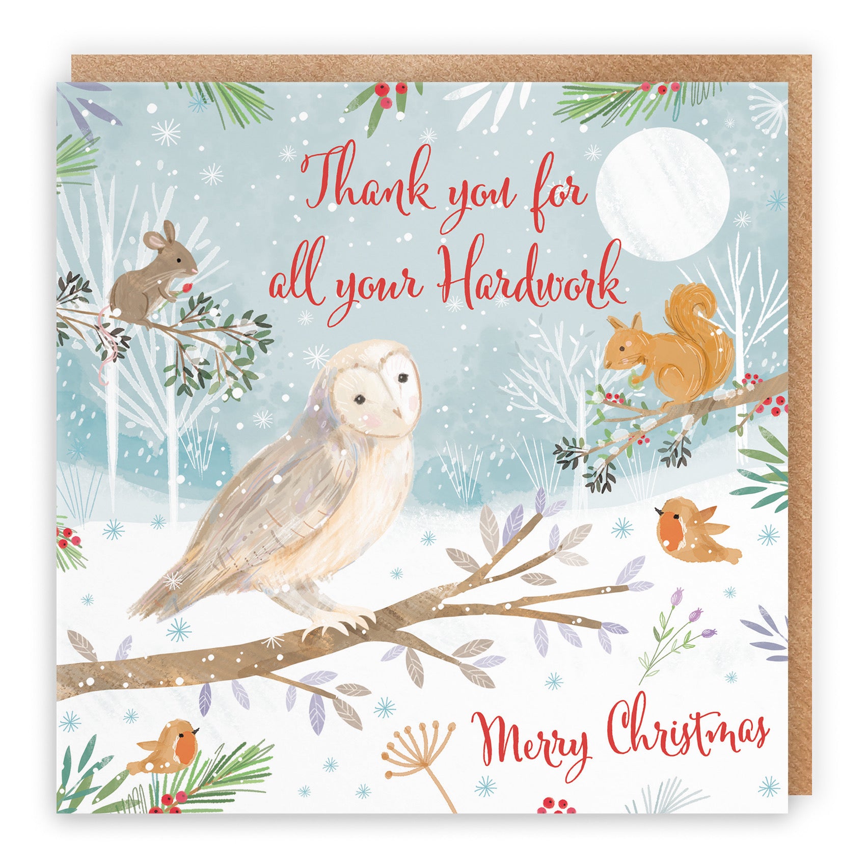 Thank You For All Your Hardwork Cute Owl Christmas Card Nature's Treasures - Default Title (B0CMJ9MCG3)