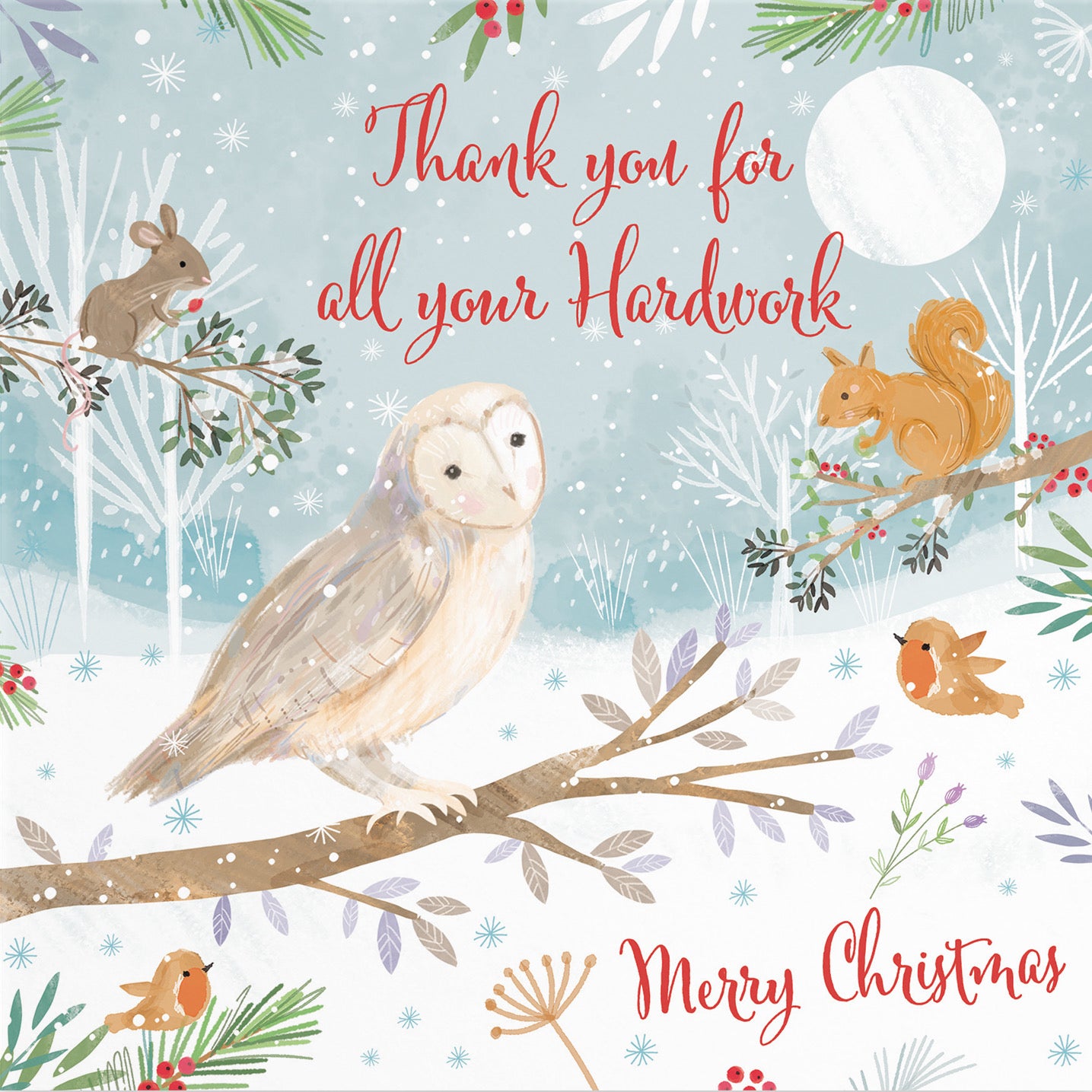 Thank You For All Your Hardwork Cute Owl Christmas Card Nature's Treasures - Default Title (B0CMJ9MCG3)