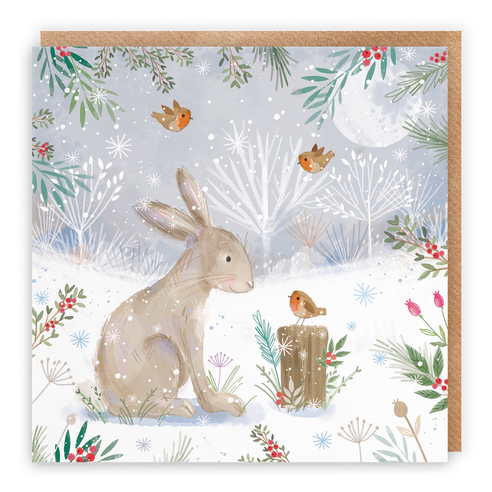 Hare Family Fun Christmas Card Nature's Treasures - Default Title (B0CMJ9S341)