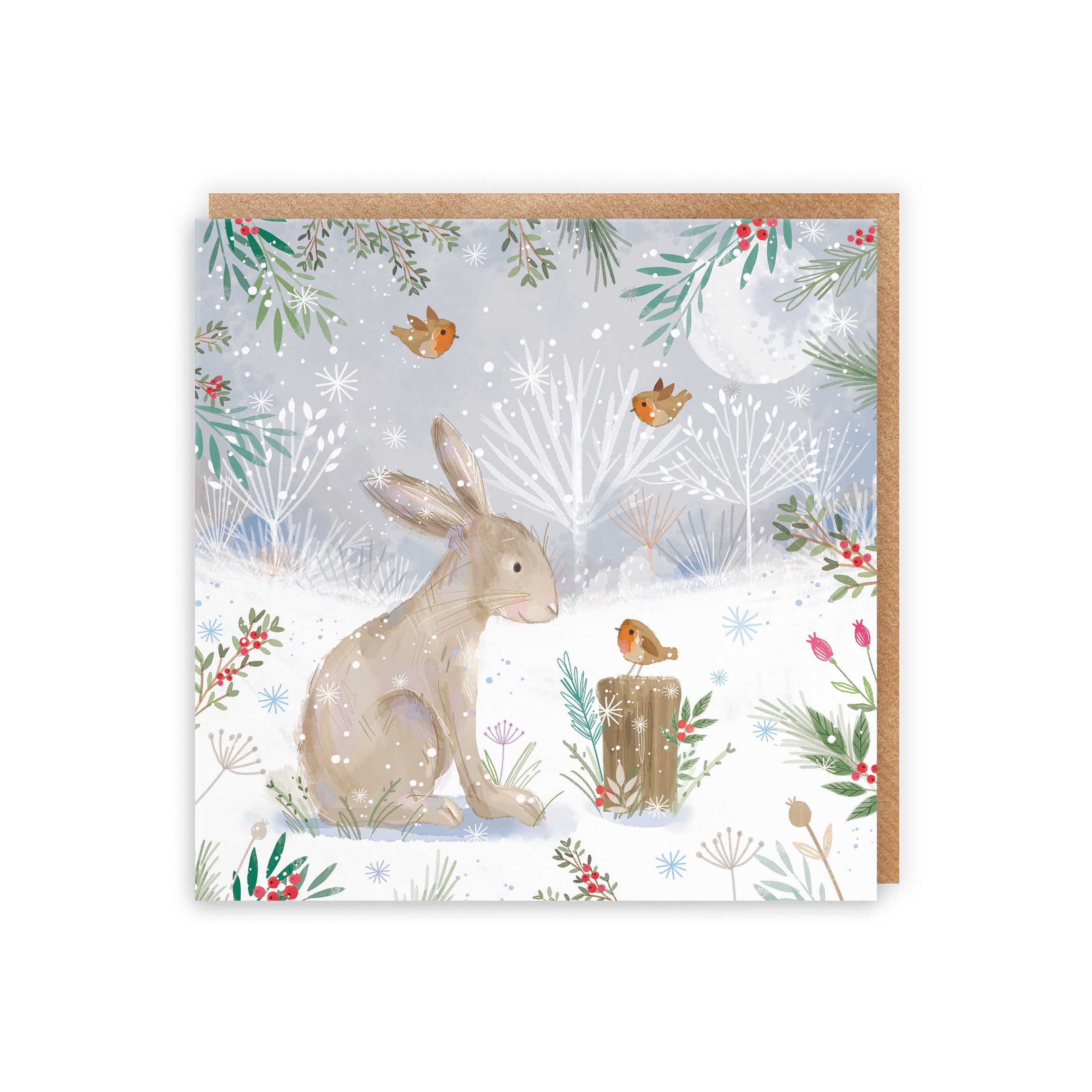 Hare Family Fun Christmas Card Nature's Treasures - Default Title (B0CMJ9S341)