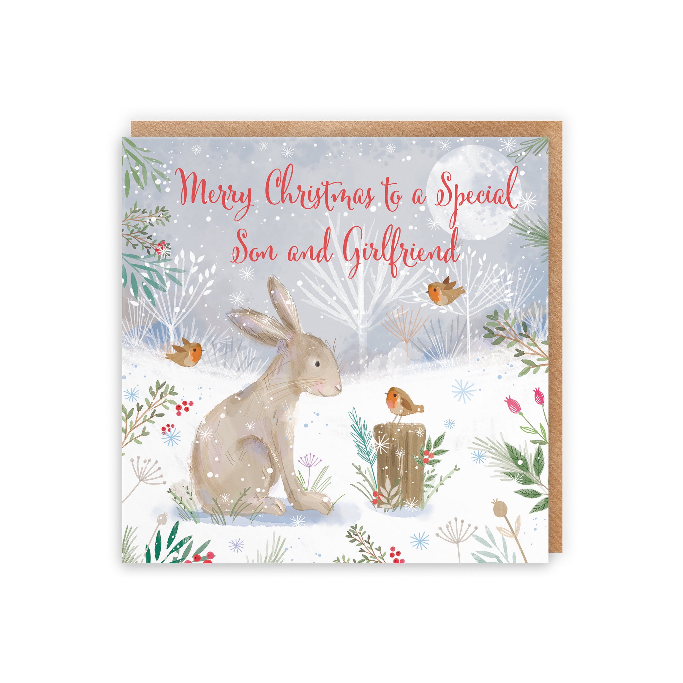 Son And Girlfriend Cute Hare Christmas Card Nature's Treasures - Default Title (B0CMJ9XLX9)