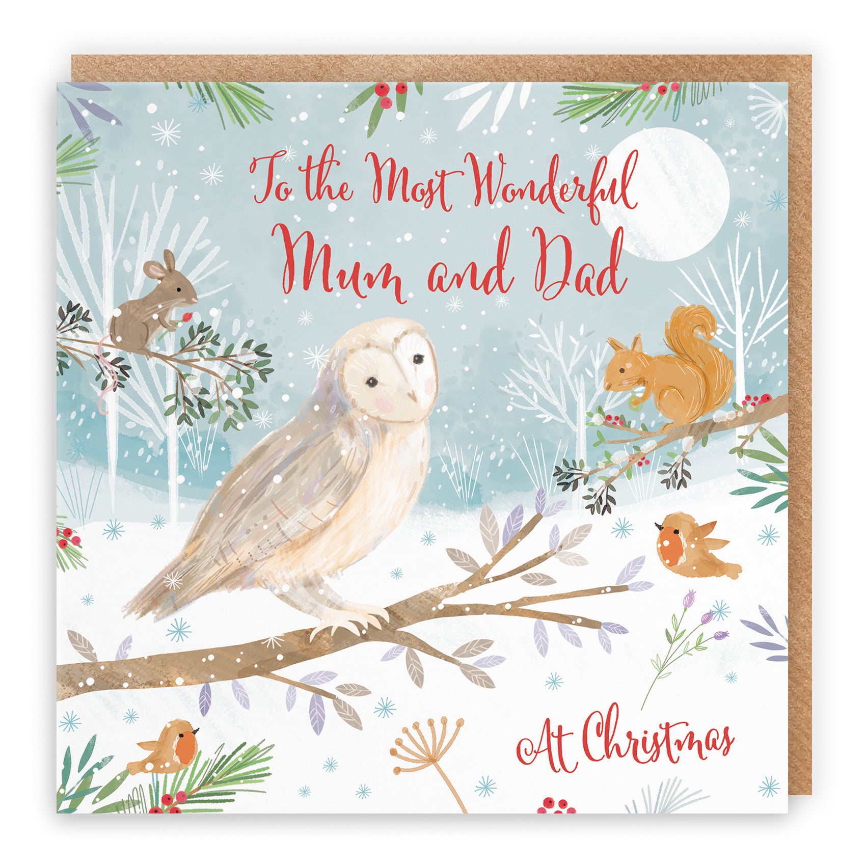 Mum And Dad Cute Owl Christmas Card Nature's Treasures - Default Title (B0CMJB441G)