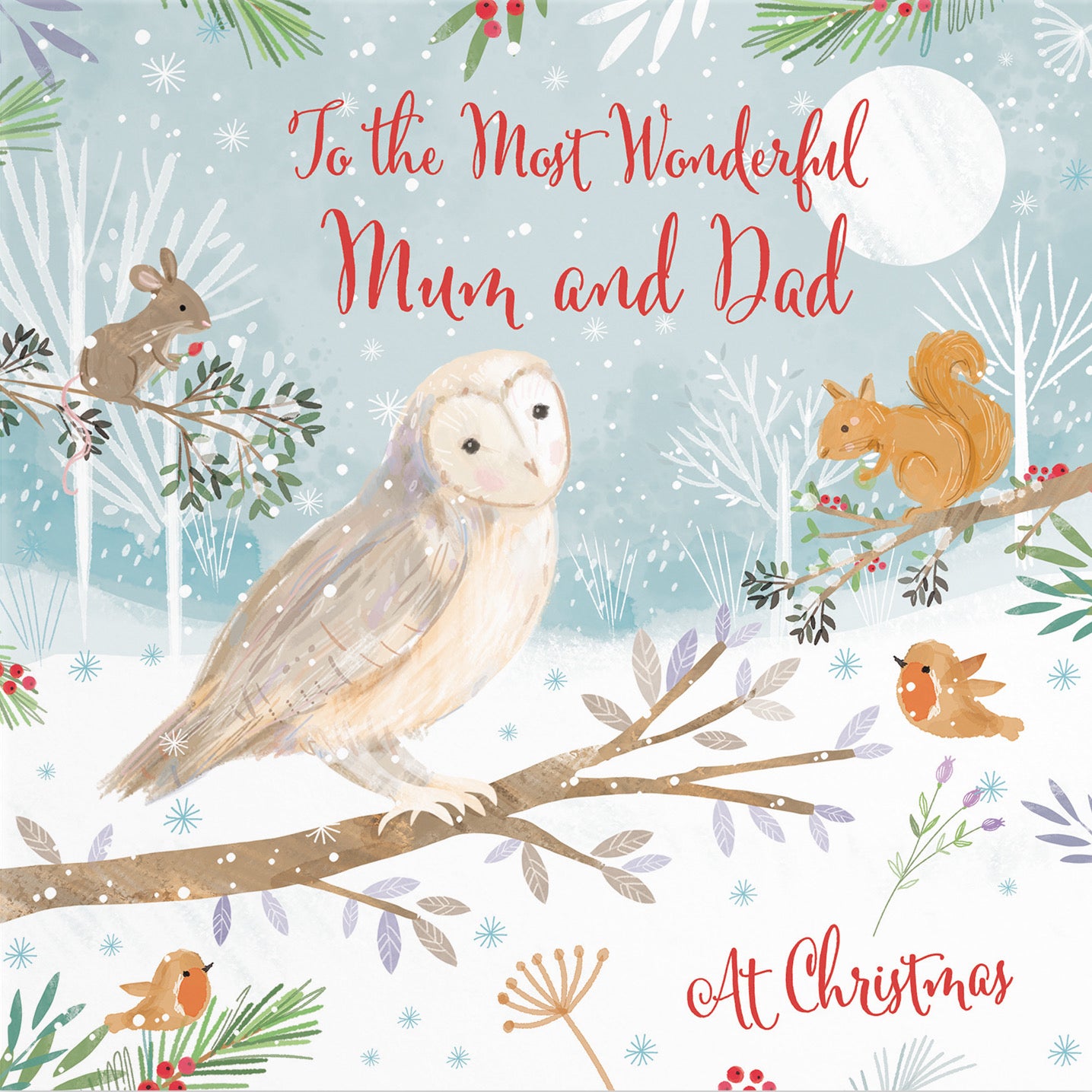 Mum And Dad Cute Owl Christmas Card Nature's Treasures - Default Title (B0CMJB441G)