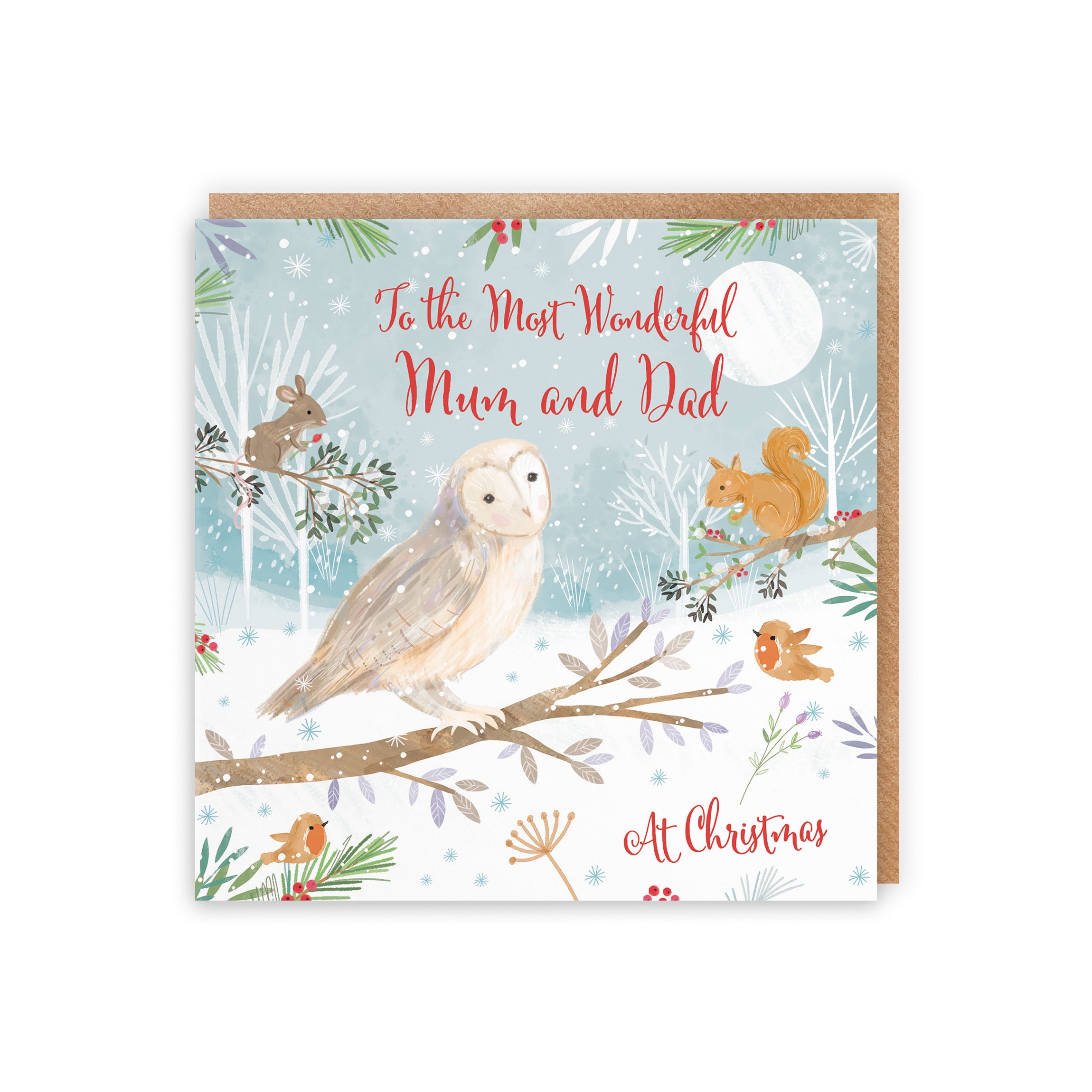 Mum And Dad Cute Owl Christmas Card Nature's Treasures - Default Title (B0CMJB441G)