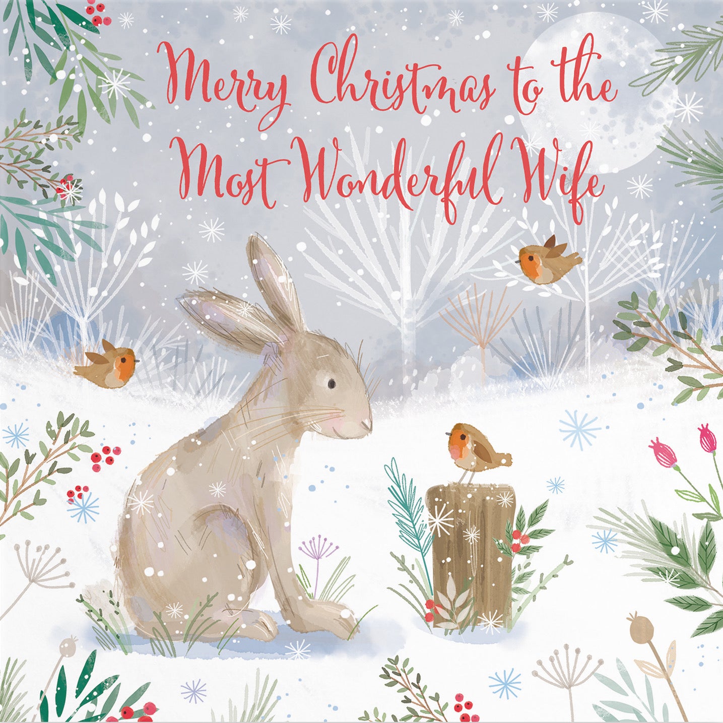 Wife Cute Hare Christmas Card Nature's Treasures - Default Title (B0CMJBLX3K)