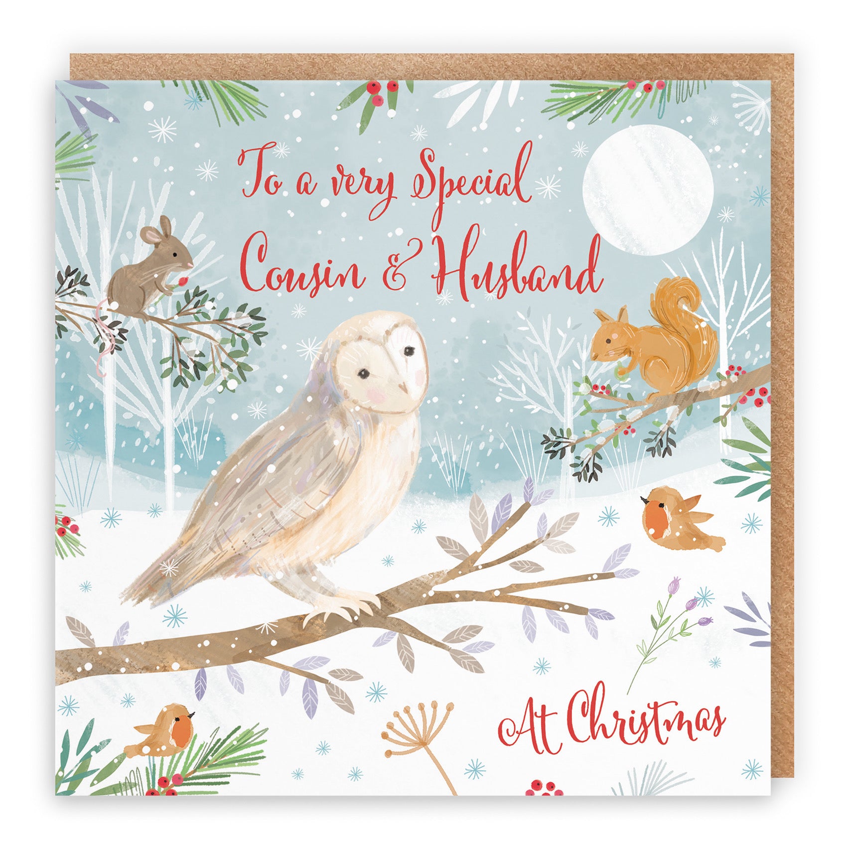 Cousin And Husband Cute Owl Christmas Card Nature's Treasures - Default Title (B0CMJBNSXX)