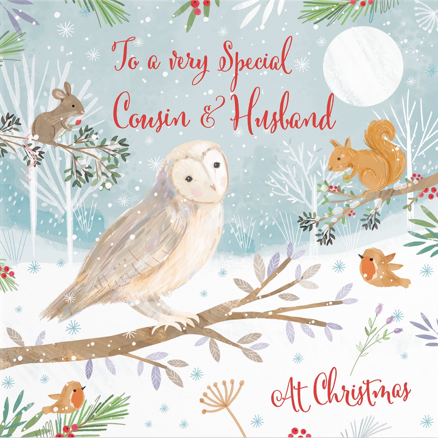 Cousin And Husband Cute Owl Christmas Card Nature's Treasures - Default Title (B0CMJBNSXX)