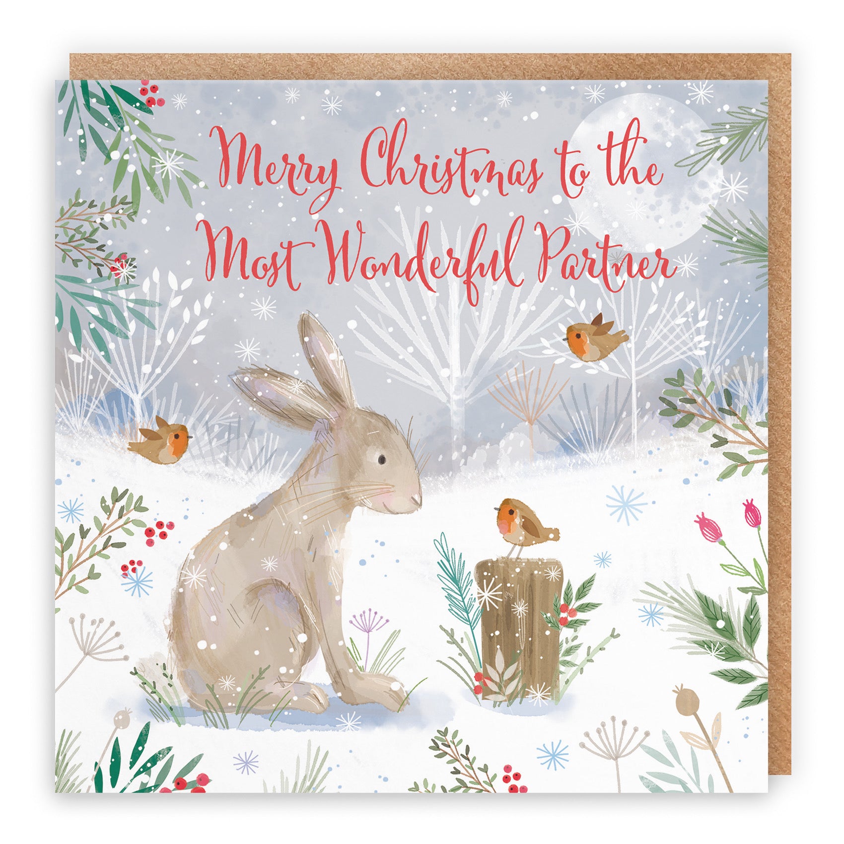 Partner Cute Hare Christmas Card Nature's Treasures - Default Title (B0CMJD892G)