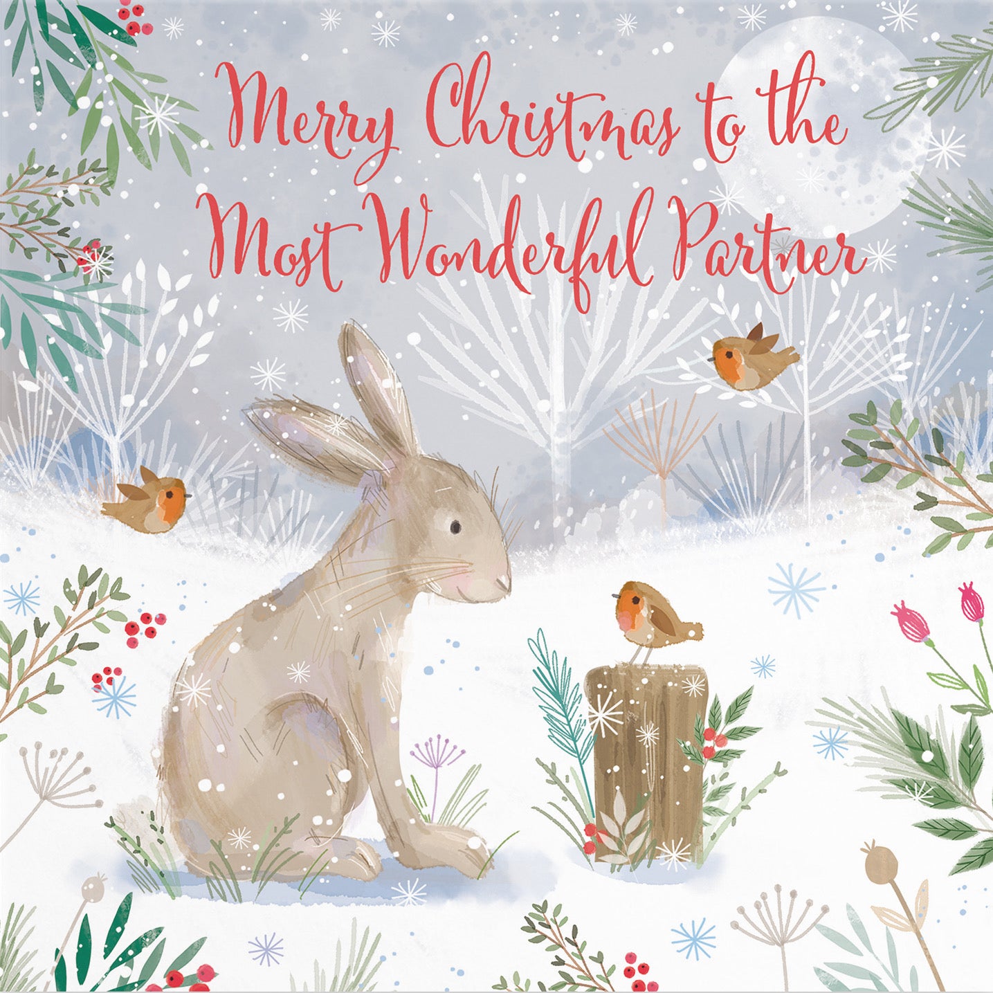 Partner Cute Hare Christmas Card Nature's Treasures - Default Title (B0CMJD892G)