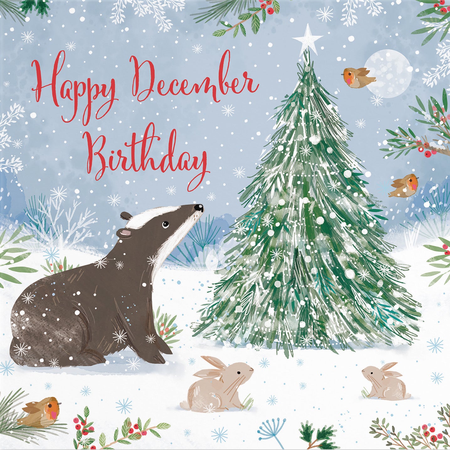 Badger December Birthday Card Nature's Treasures - Default Title (B0CMJF95XF)