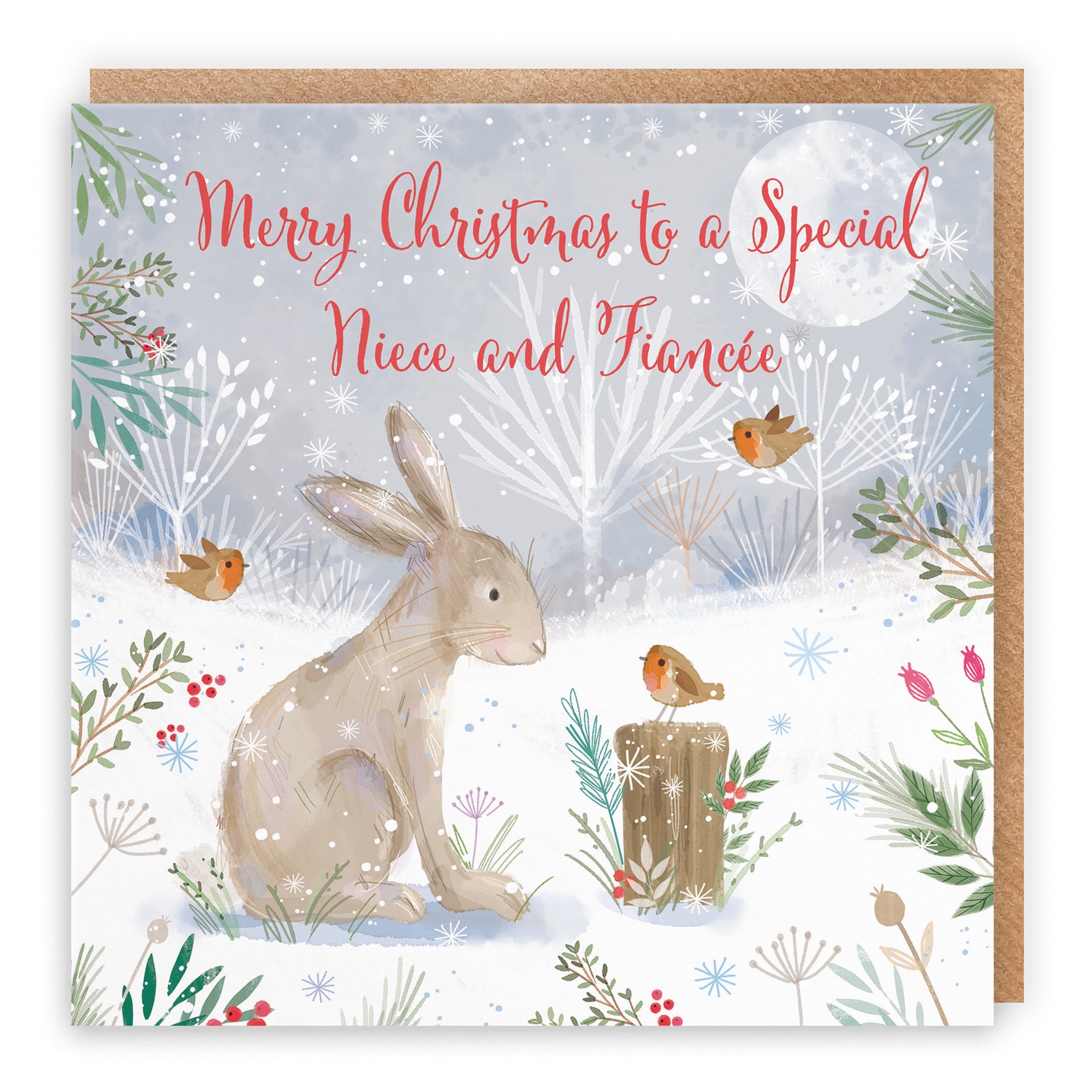 Niece And Fiancée Cute Hare Christmas Card Nature's Treasures - Default Title (B0CMJF995P)