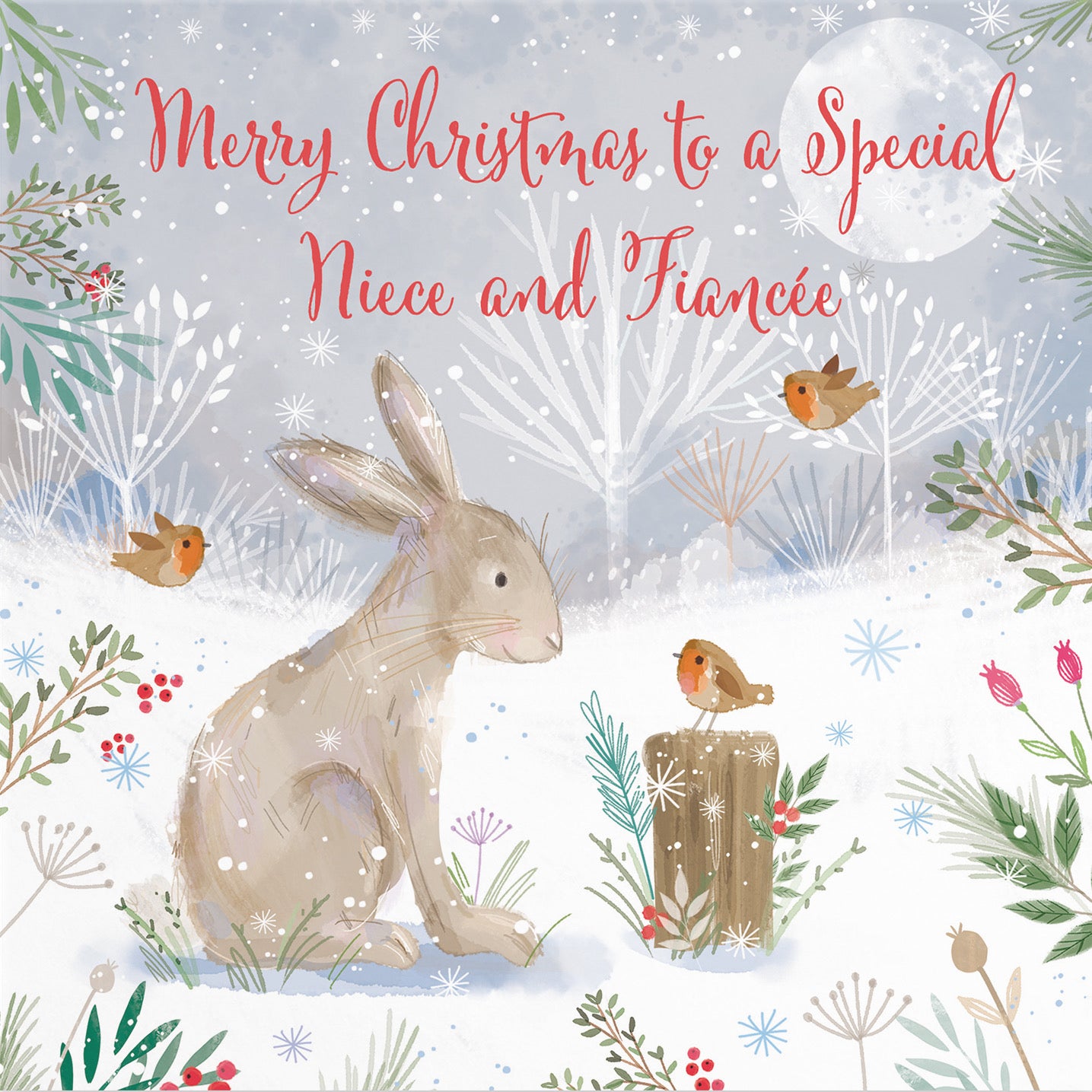 Niece And Fiancée Cute Hare Christmas Card Nature's Treasures - Default Title (B0CMJF995P)