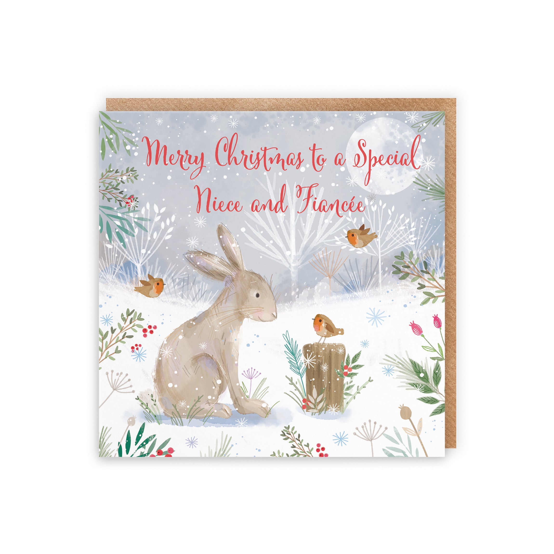 Niece And Fiancée Cute Hare Christmas Card Nature's Treasures - Default Title (B0CMJF995P)