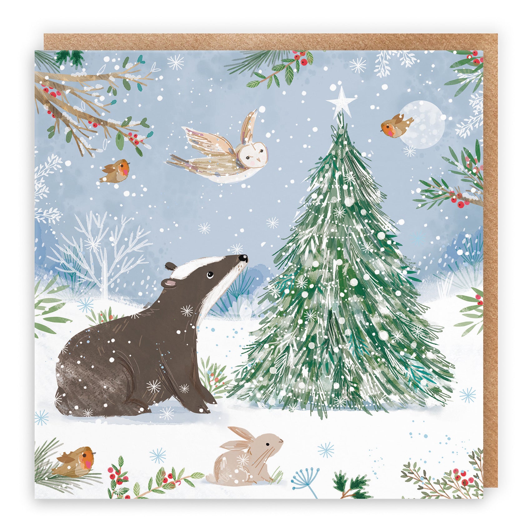 Badger Family Fun Christmas Card Nature's Treasures - Default Title (B0CMJFJS4G)