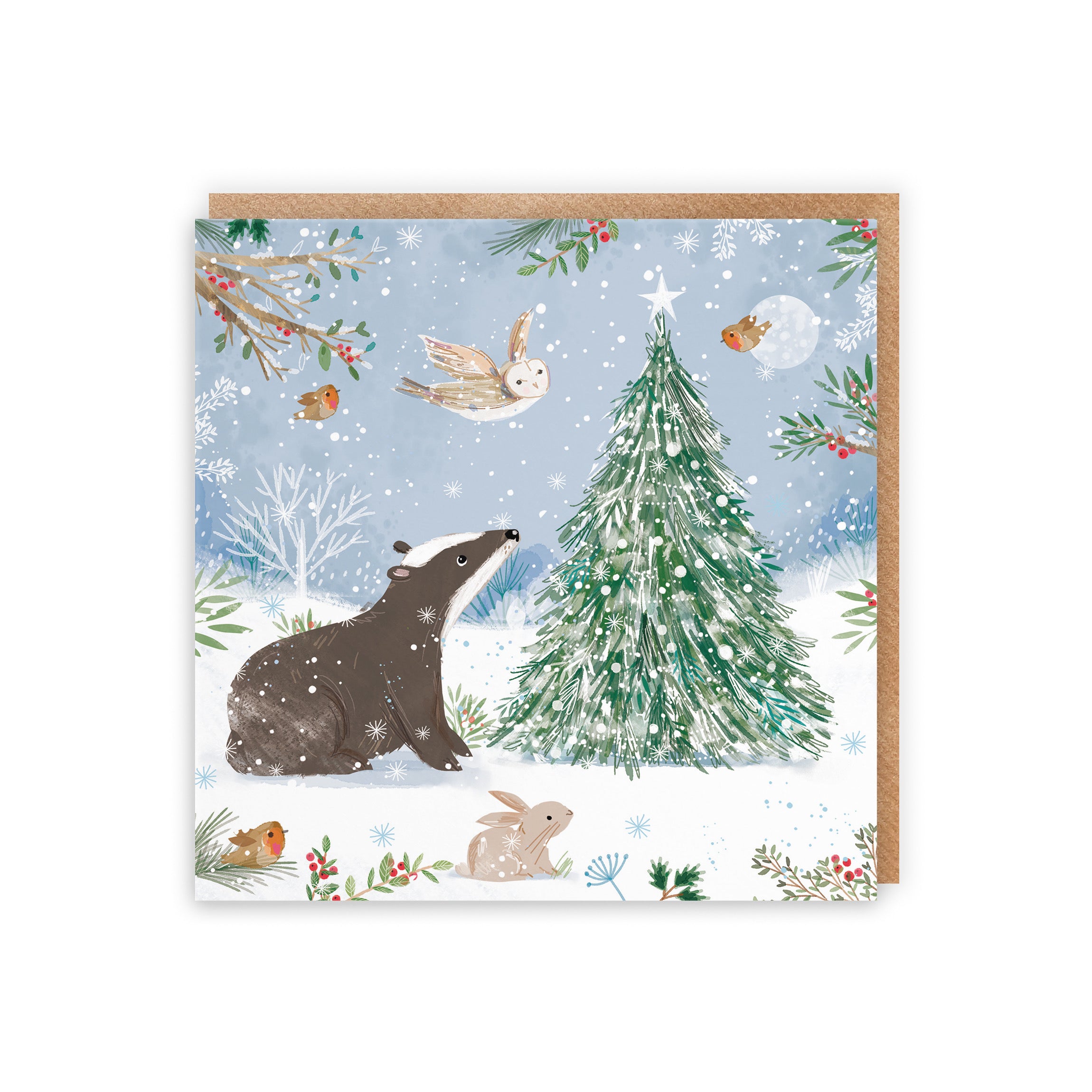 Badger Family Fun Christmas Card Nature's Treasures - Default Title (B0CMJFJS4G)