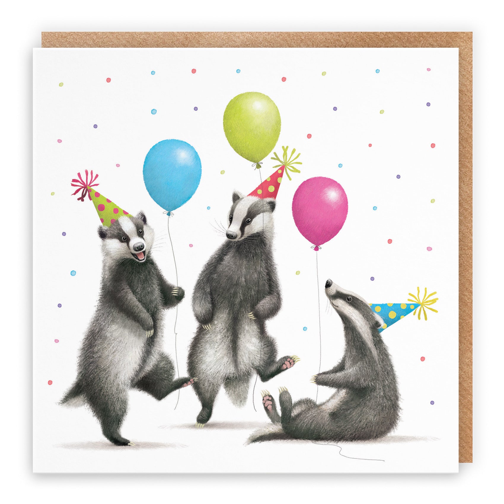 Badgers With Balloons Birthday Card Milo's Gallery - Default Title (B0CRXYGVY1)