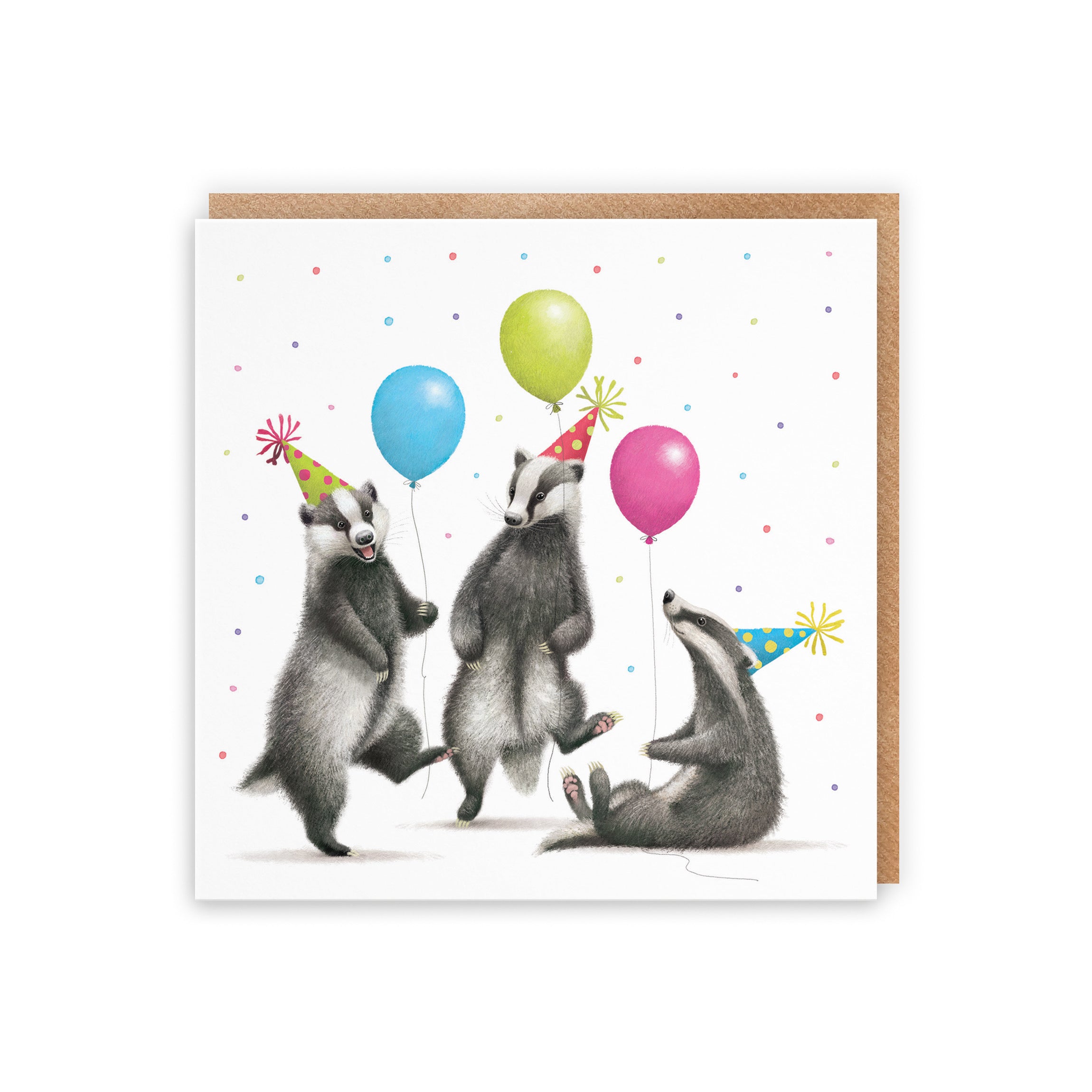 Badgers With Balloons Birthday Card Milo's Gallery - Default Title (B0CRXYGVY1)