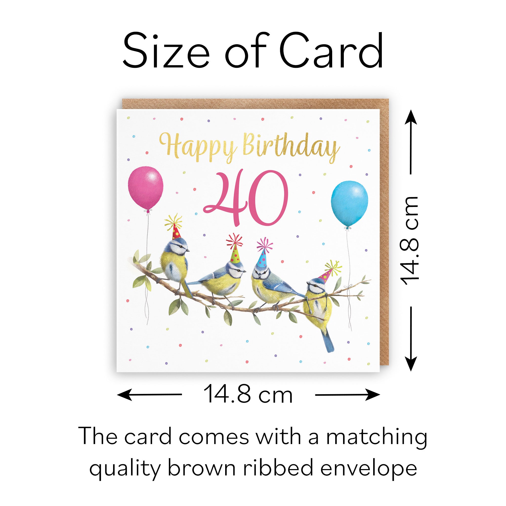 Blue Tits 40th Birthday Card Gold Foil Milo's Gallery - Default Title (B0CV8DKF8H)