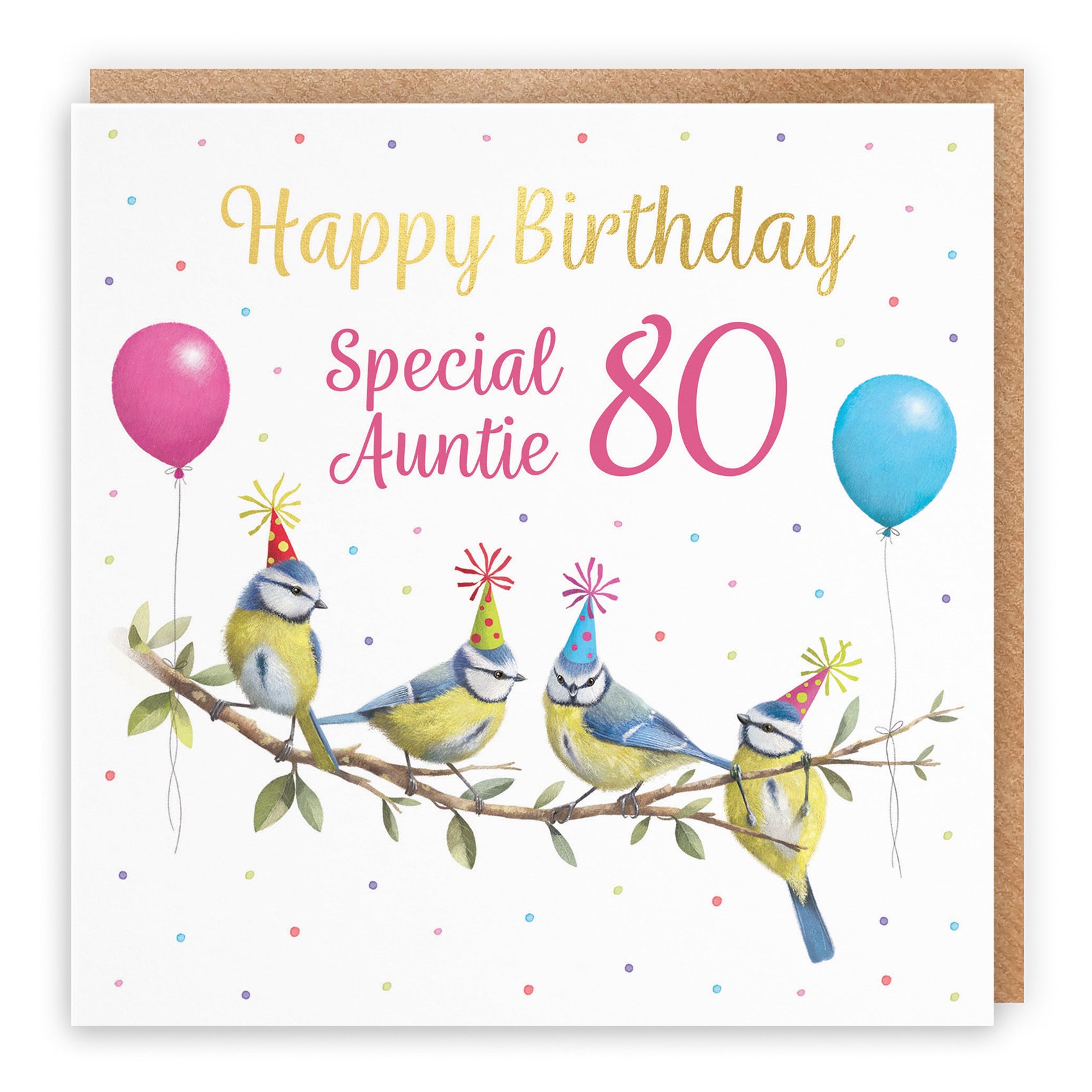 80th Auntie Blue Tits Birthday Card Gold Foil Milo's Gallery - Default Title (B0CV8HS295)