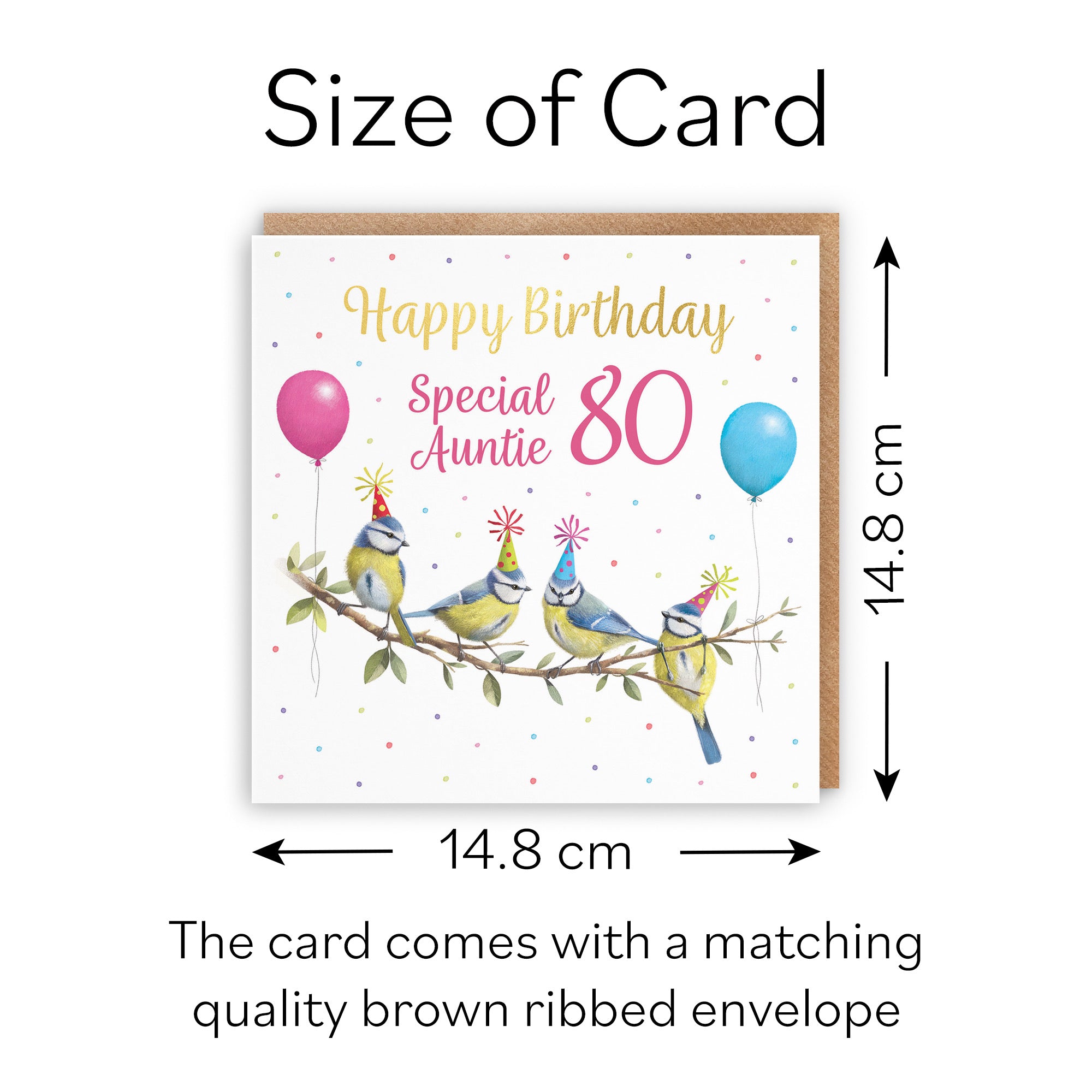 80th Auntie Blue Tits Birthday Card Gold Foil Milo's Gallery - Default Title (B0CV8HS295)