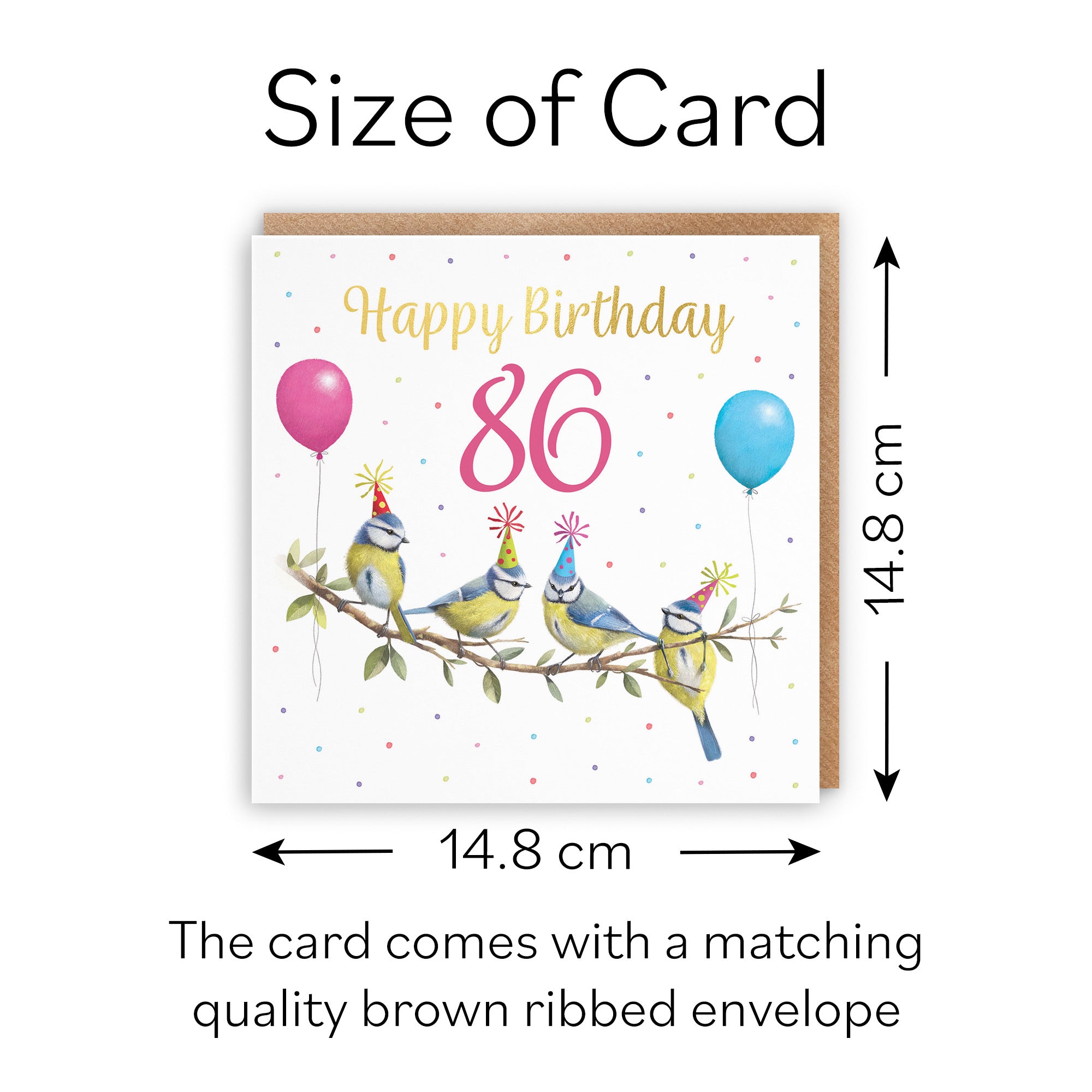 Blue Tits 86th Birthday Card Gold Foil Milo's Gallery - Default Title (B0CV8N1PF2)