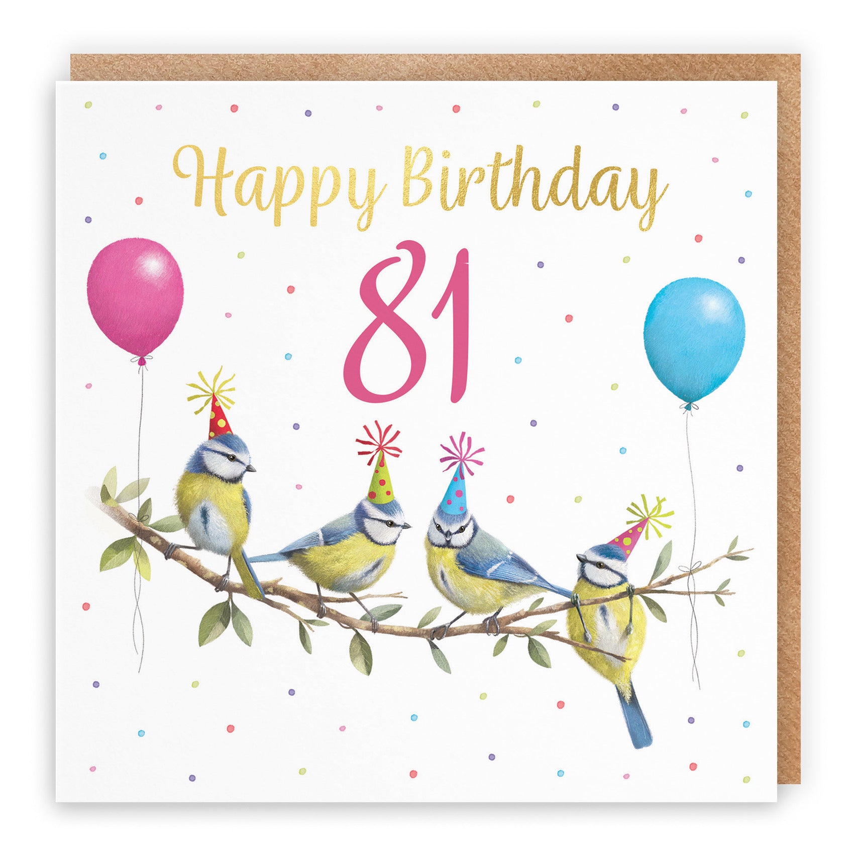 Blue Tits 81st Birthday Card Gold Foil Milo's Gallery - Default Title (B0CV8P8TGR)