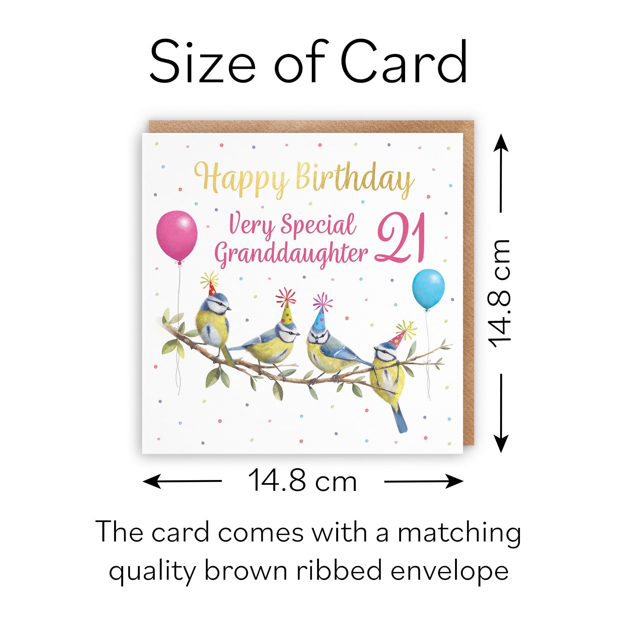 21st Granddaughter Blue Tits Birthday Card Gold Foil Milo's Gallery - Default Title (B0CV93ZLJQ)