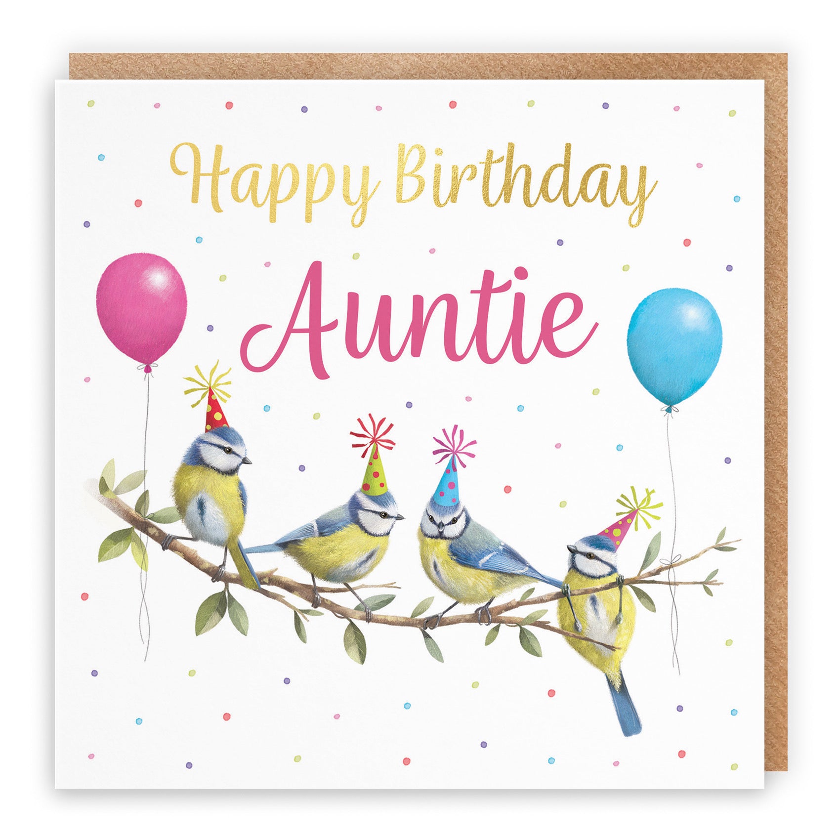 Auntie Blue Tits Birthday Card Gold Foil Milo's Gallery - Default Title (B0CV9B4H8T)