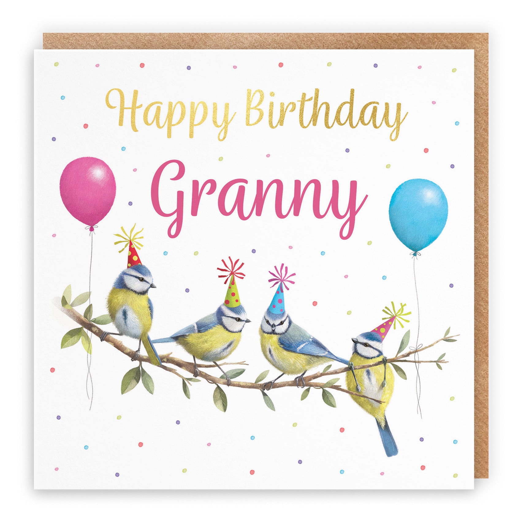 Granny Blue Tits Birthday Card Gold Foil Milo's Gallery - Default Title (B0CV9B5FRF)