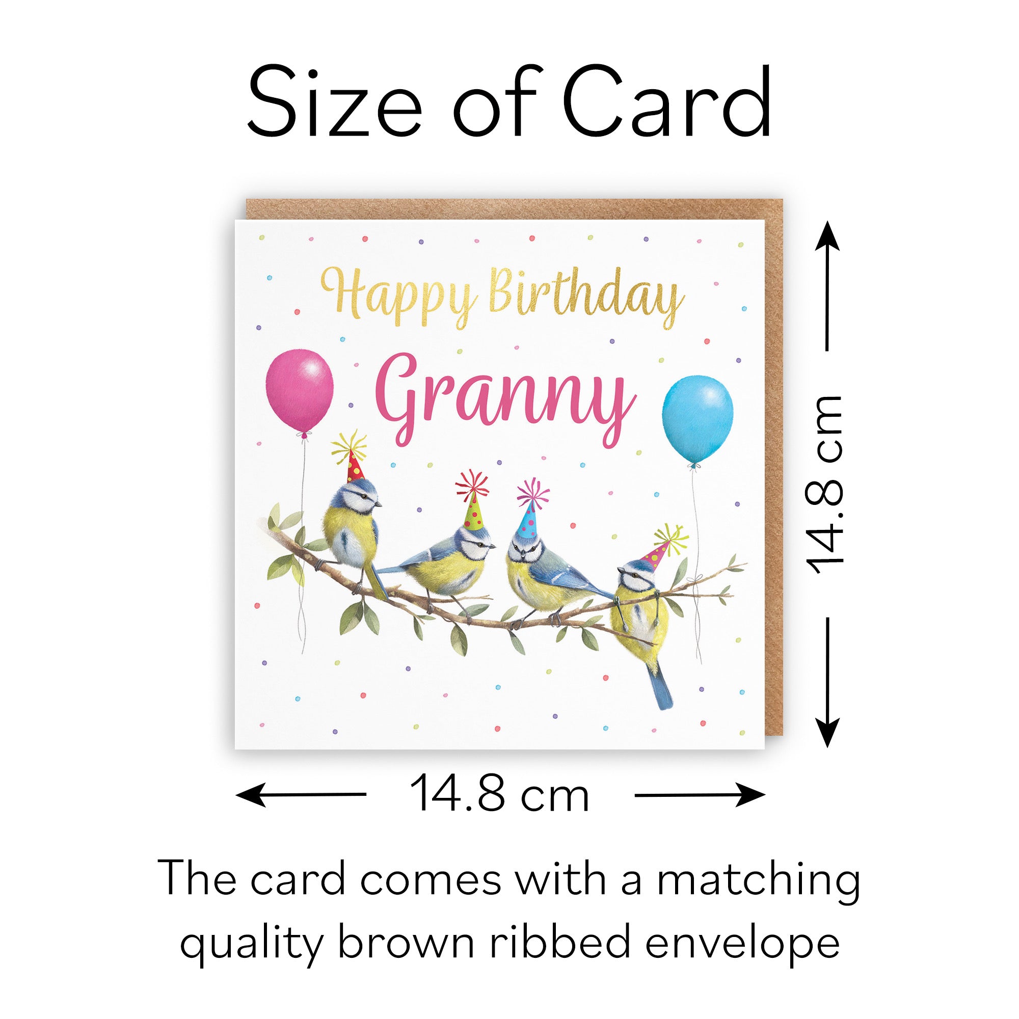 Granny Blue Tits Birthday Card Gold Foil Milo's Gallery - Default Title (B0CV9B5FRF)