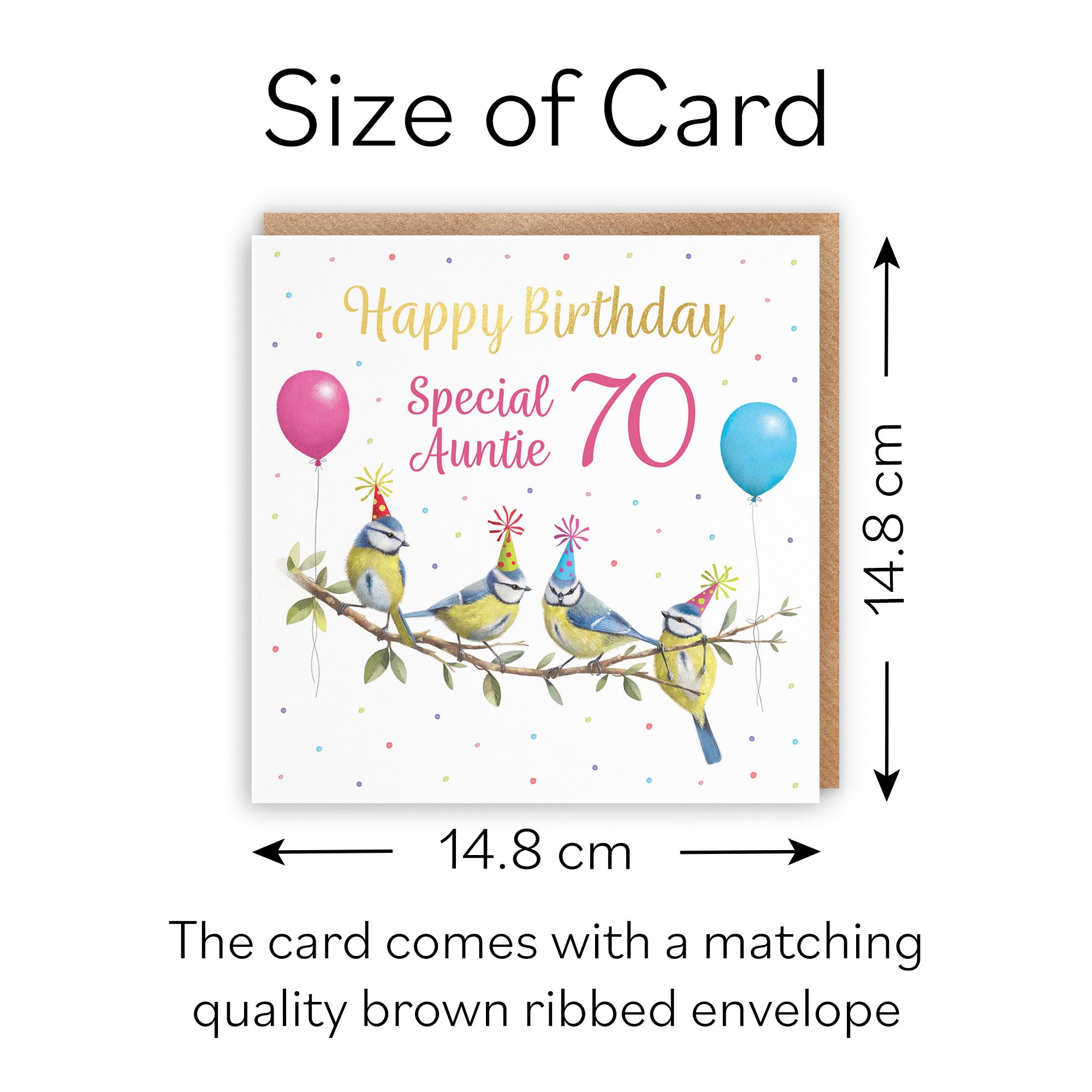 70th Auntie Blue Tits Birthday Card Gold Foil Milo's Gallery - Default Title (B0CV9B5FRJ)