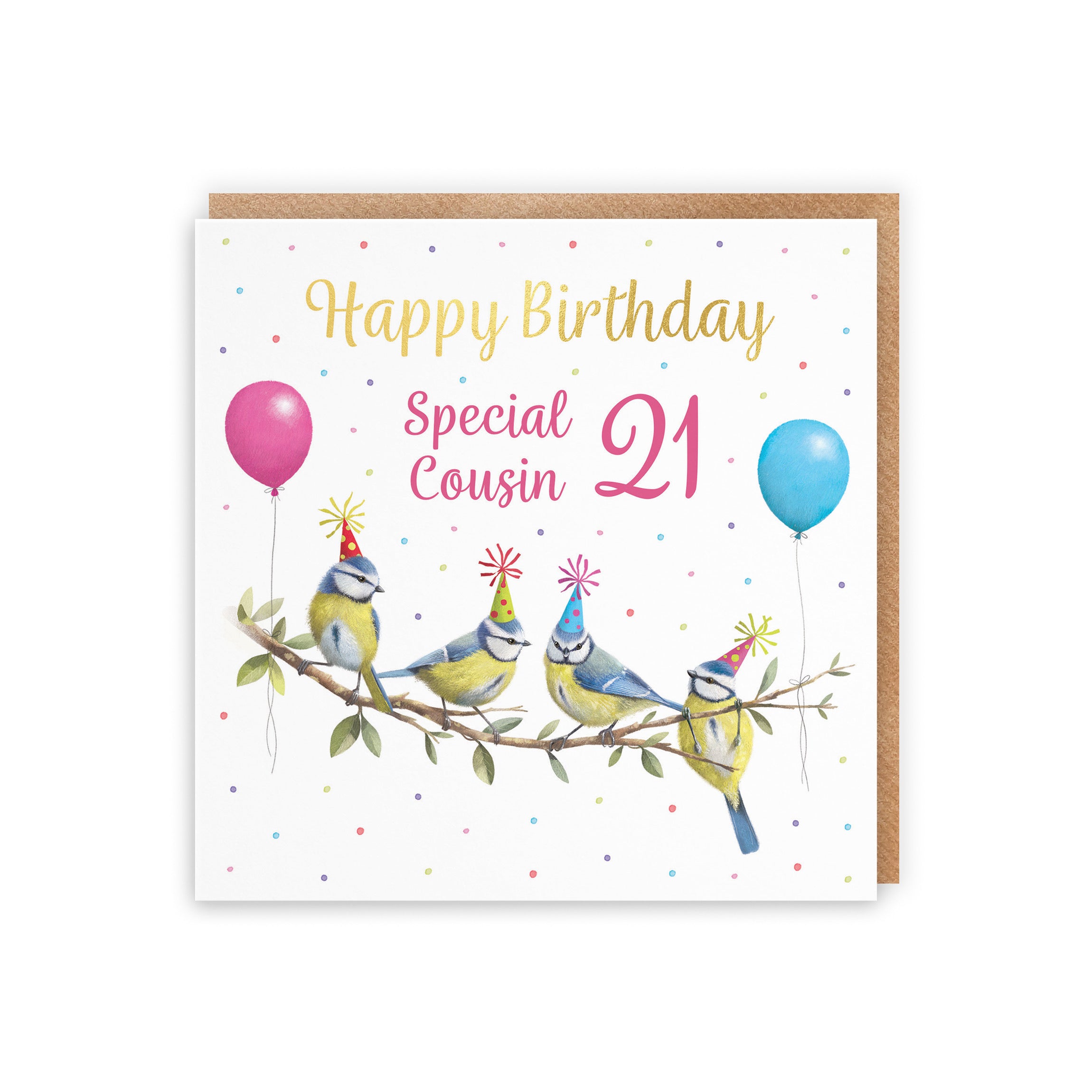 21st Female Cousin Blue Tits Birthday Card Gold Foil Milo's Gallery - Default Title (B0CV9B65WW)