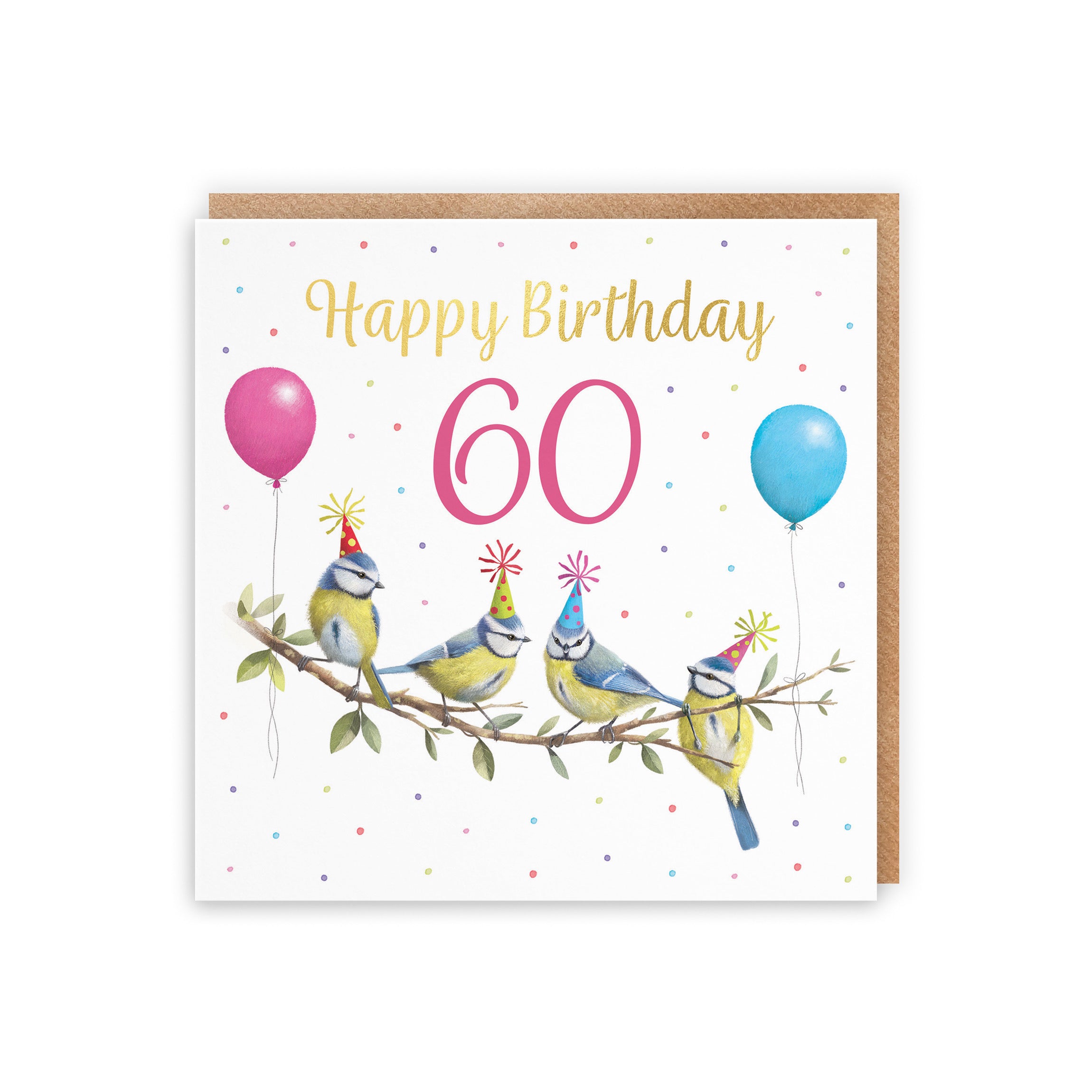 Blue Tits 60th Birthday Card Gold Foil Milo's Gallery - Default Title (B0CV9B6WNB)