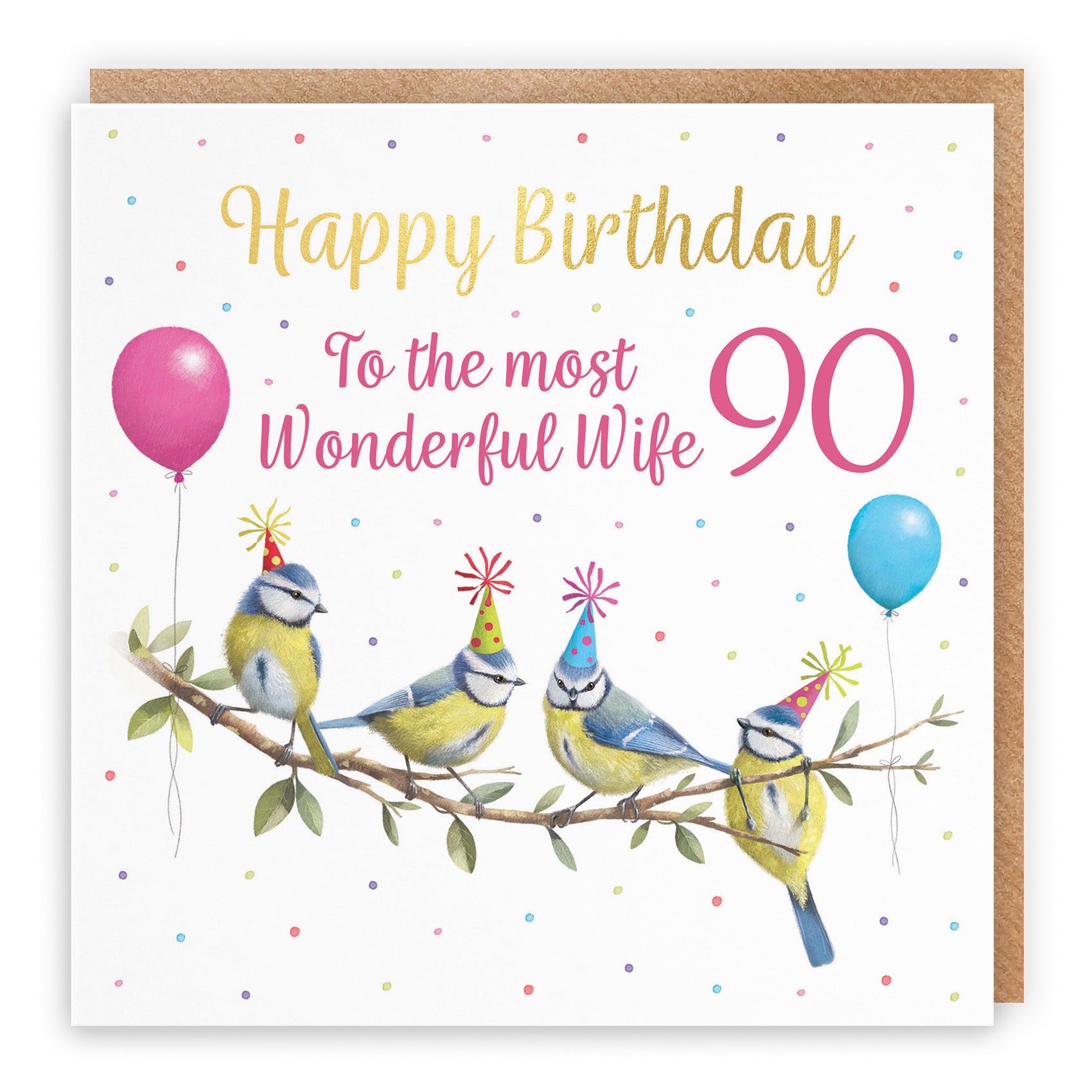90th Wife Blue Tits Birthday Card Gold Foil Milo's Gallery - Default Title (B0CV9BB3DB)
