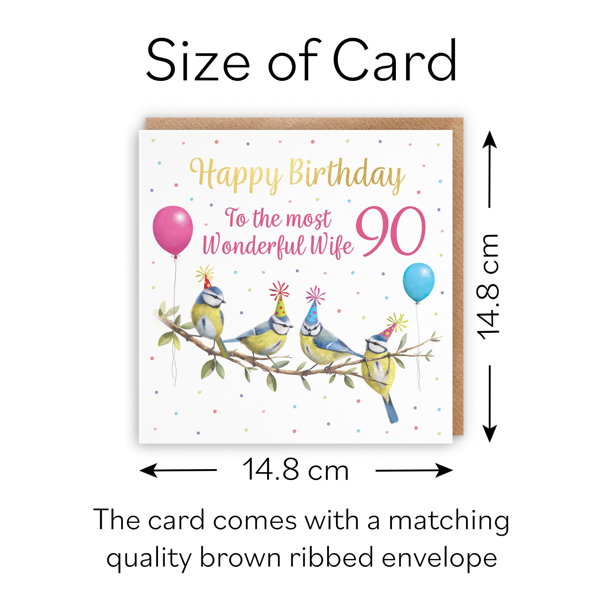 90th Wife Blue Tits Birthday Card Gold Foil Milo's Gallery - Default Title (B0CV9BB3DB)