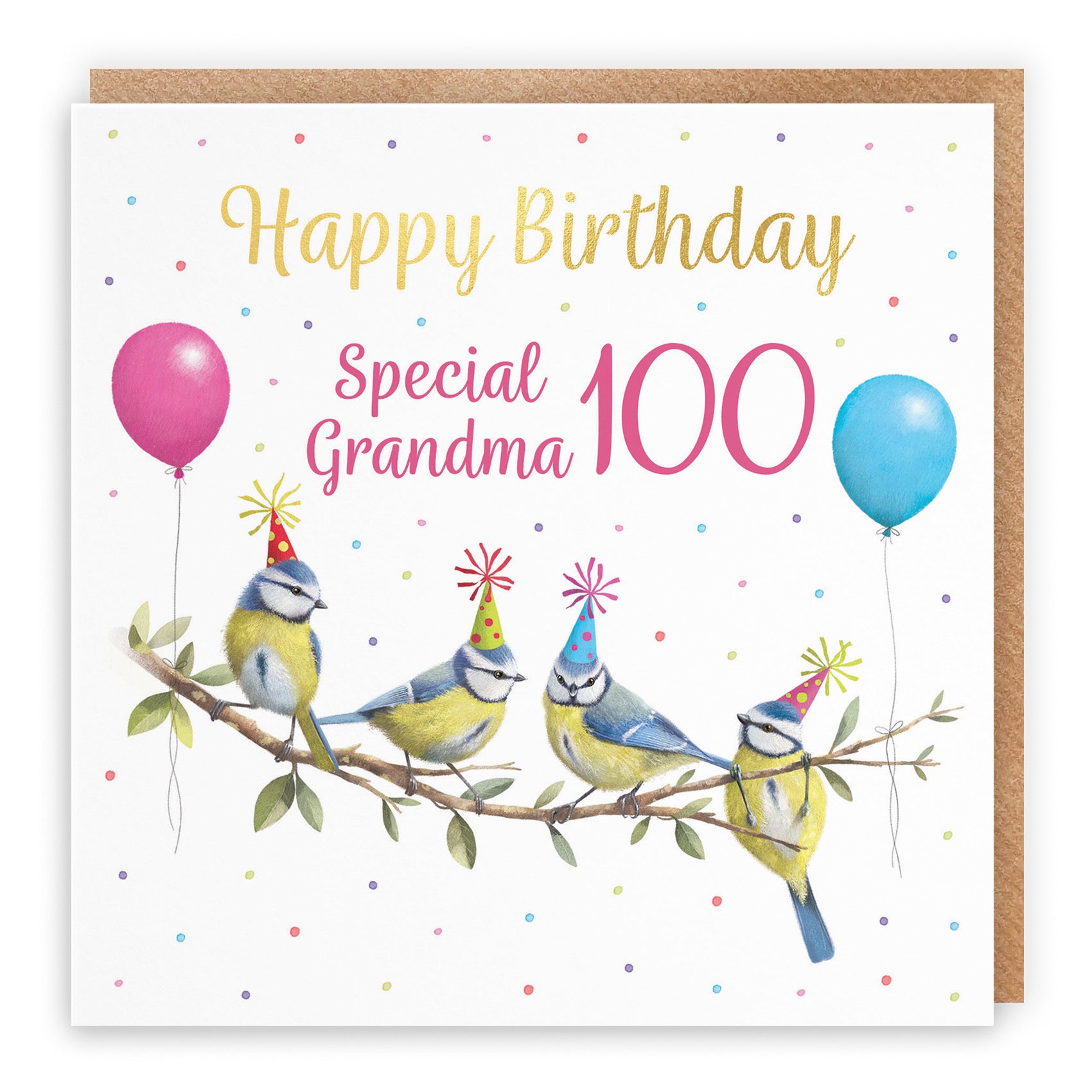 100th Grandma Blue Tits Birthday Card Gold Foil Milo's Gallery - Default Title (B0CV9BPT3K)