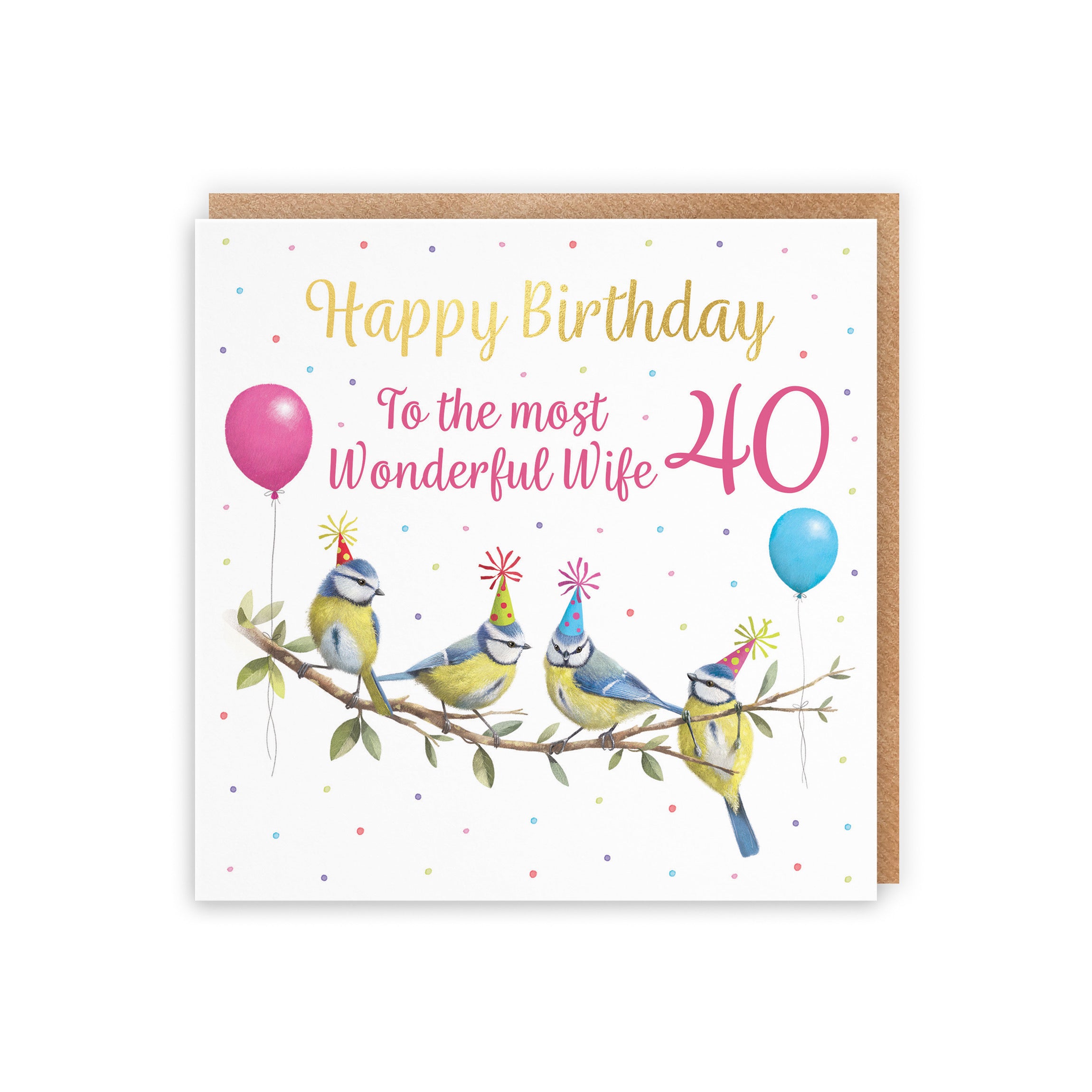 40th Wife Blue Tits Birthday Card Gold Foil Milo's Gallery - Default Title (B0CV9BRS4F)