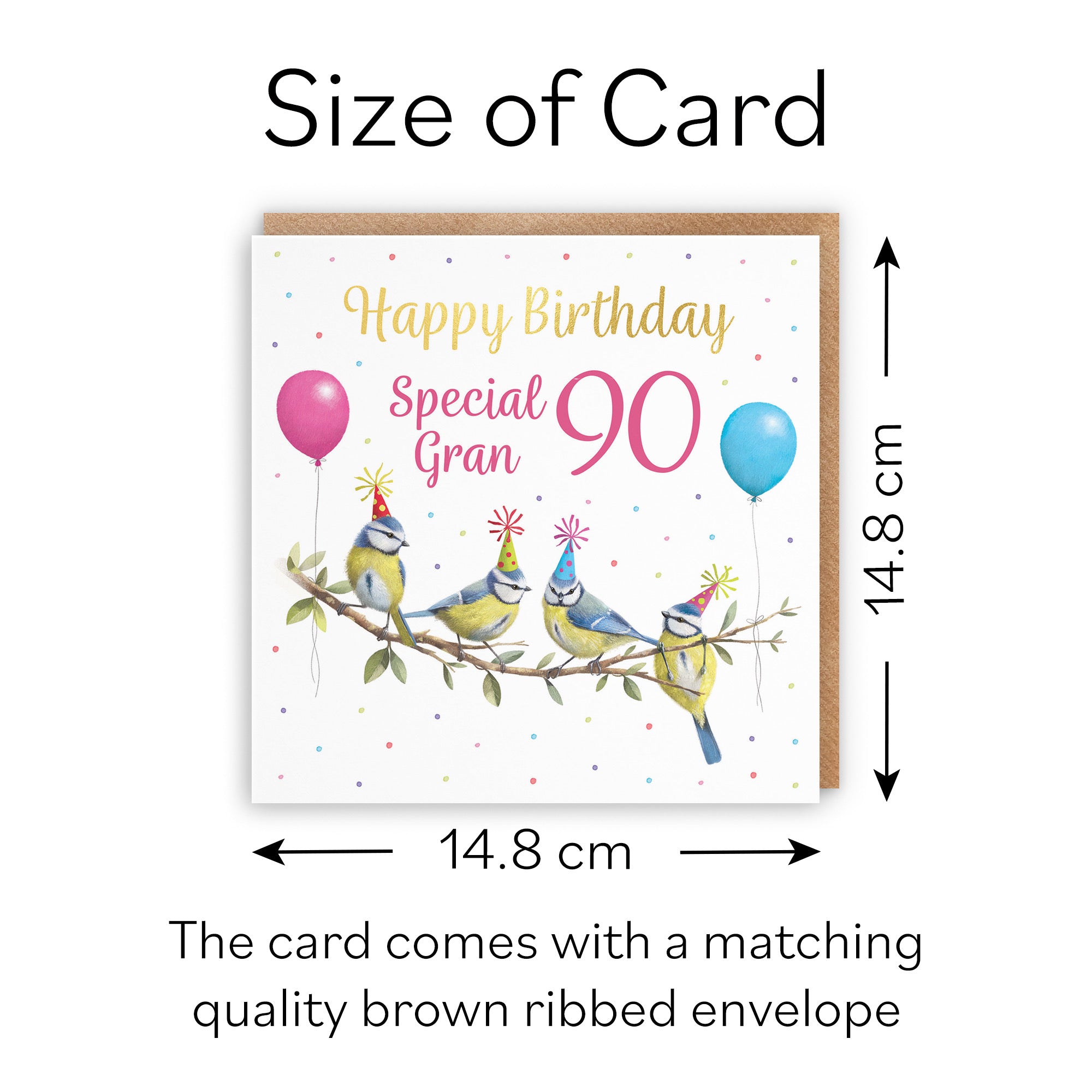 90th Gran Blue Tits Birthday Card Gold Foil Milo's Gallery - Default Title (B0CV9CXF6G)