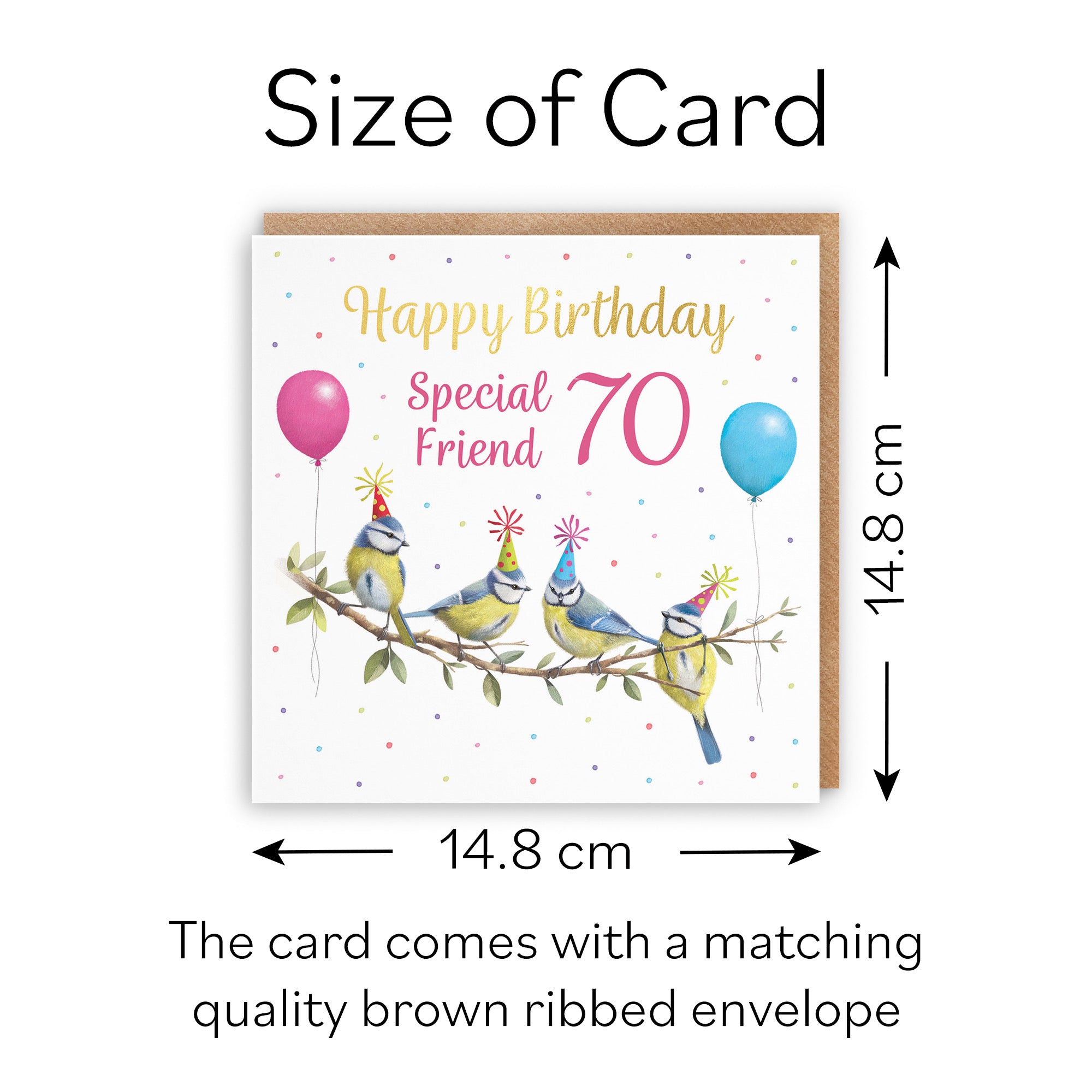 70th Friend Blue Tits Birthday Card Gold Foil Milo's Gallery - Default Title (B0CV9DN7GF)