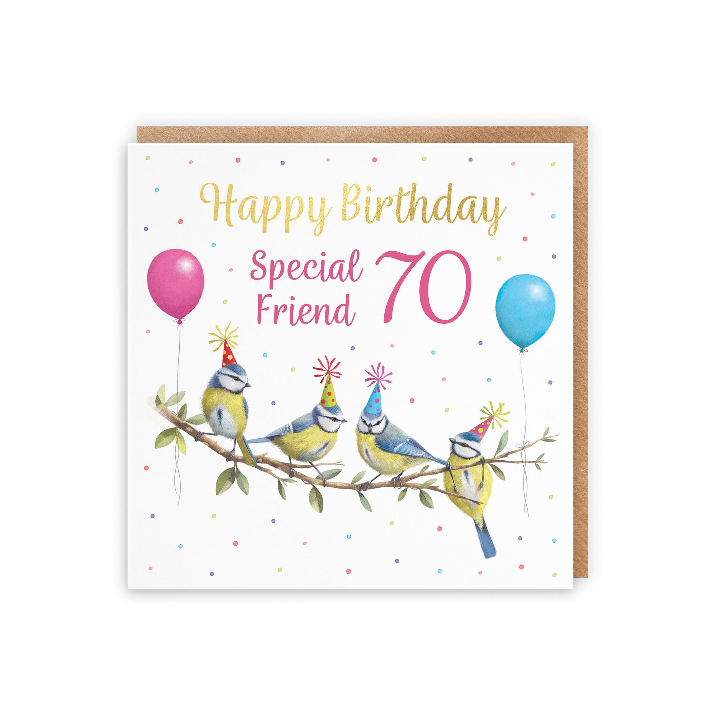 70th Friend Blue Tits Birthday Card Gold Foil Milo's Gallery - Default Title (B0CV9DN7GF)