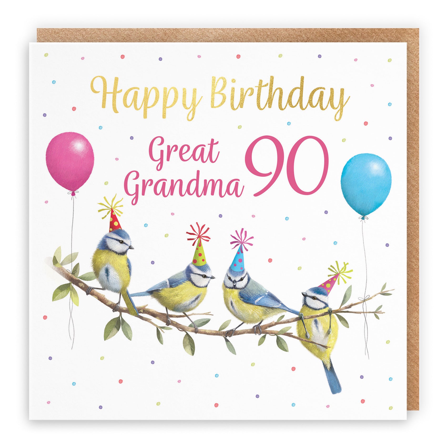 90th Great Grandma Blue Tits Birthday Card Gold Foil Milo's Gallery - Default Title (B0CV9DP4X4)