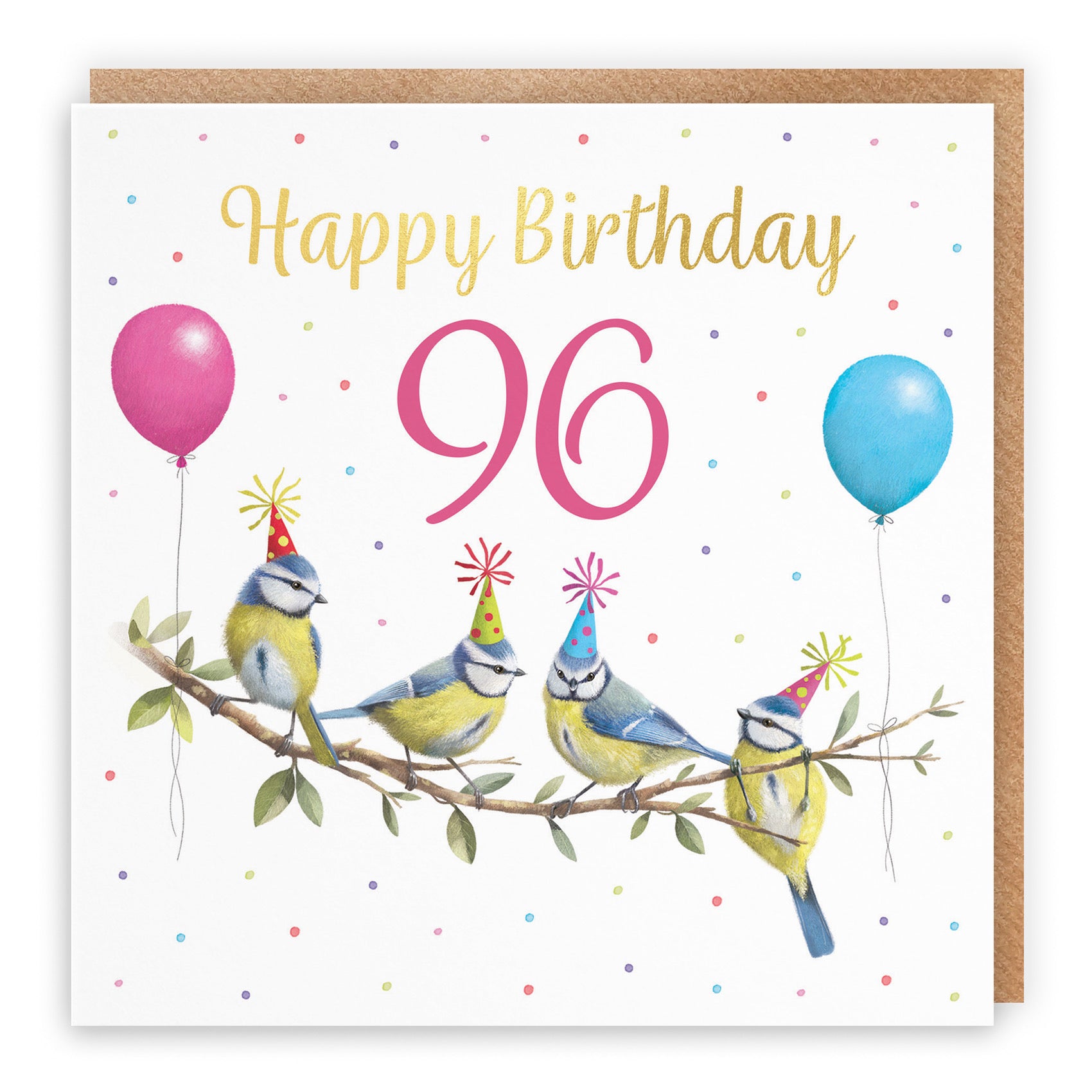 Blue Tits 96th Birthday Card Gold Foil Milo's Gallery - Default Title (B0CV9F2SST)