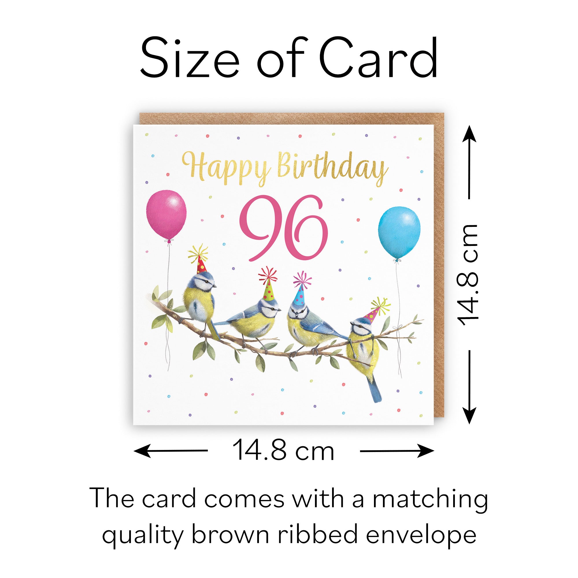 Blue Tits 96th Birthday Card Gold Foil Milo's Gallery - Default Title (B0CV9F2SST)