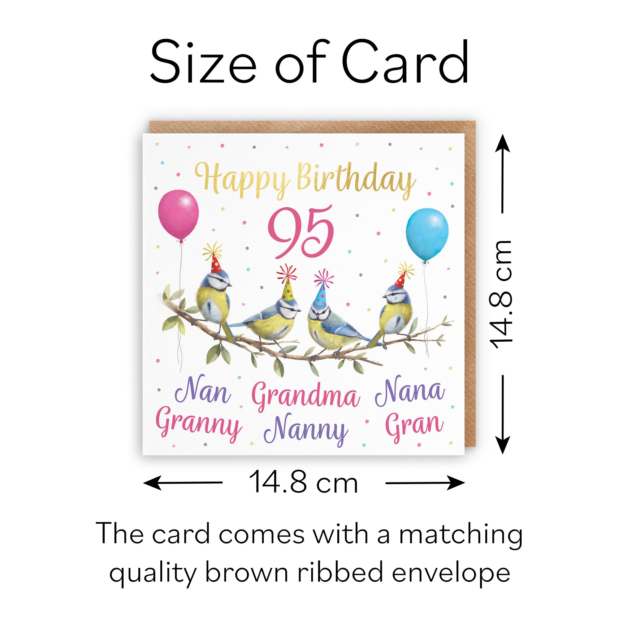 Multi Name Grandma Blue Tits 95th Birthday Card Gold Foil Milo's Gallery - Default Title (B0CV9FGPQ6)