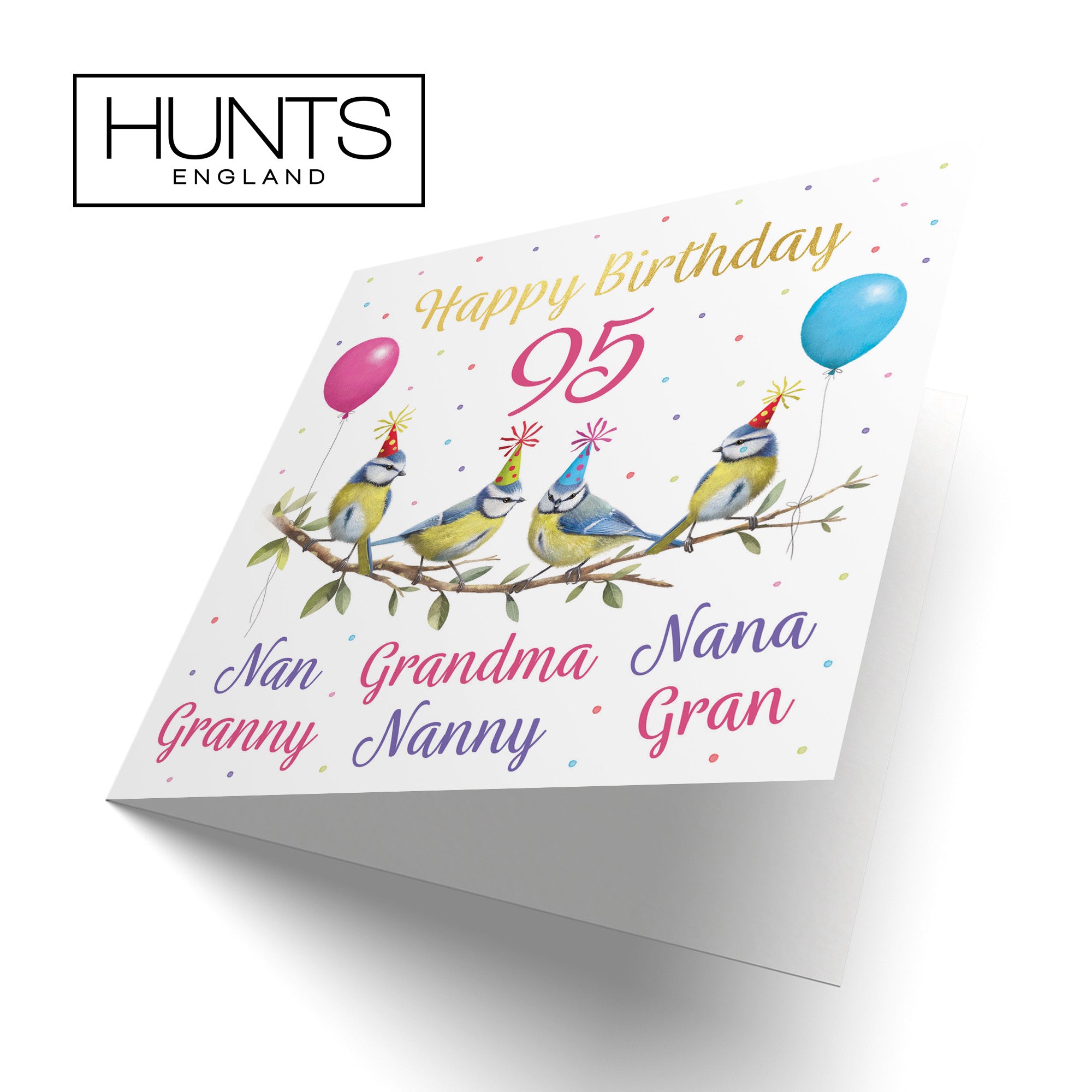 Multi Name Grandma Blue Tits 95th Birthday Card Gold Foil Milo's Gallery - Default Title (B0CV9FGPQ6)