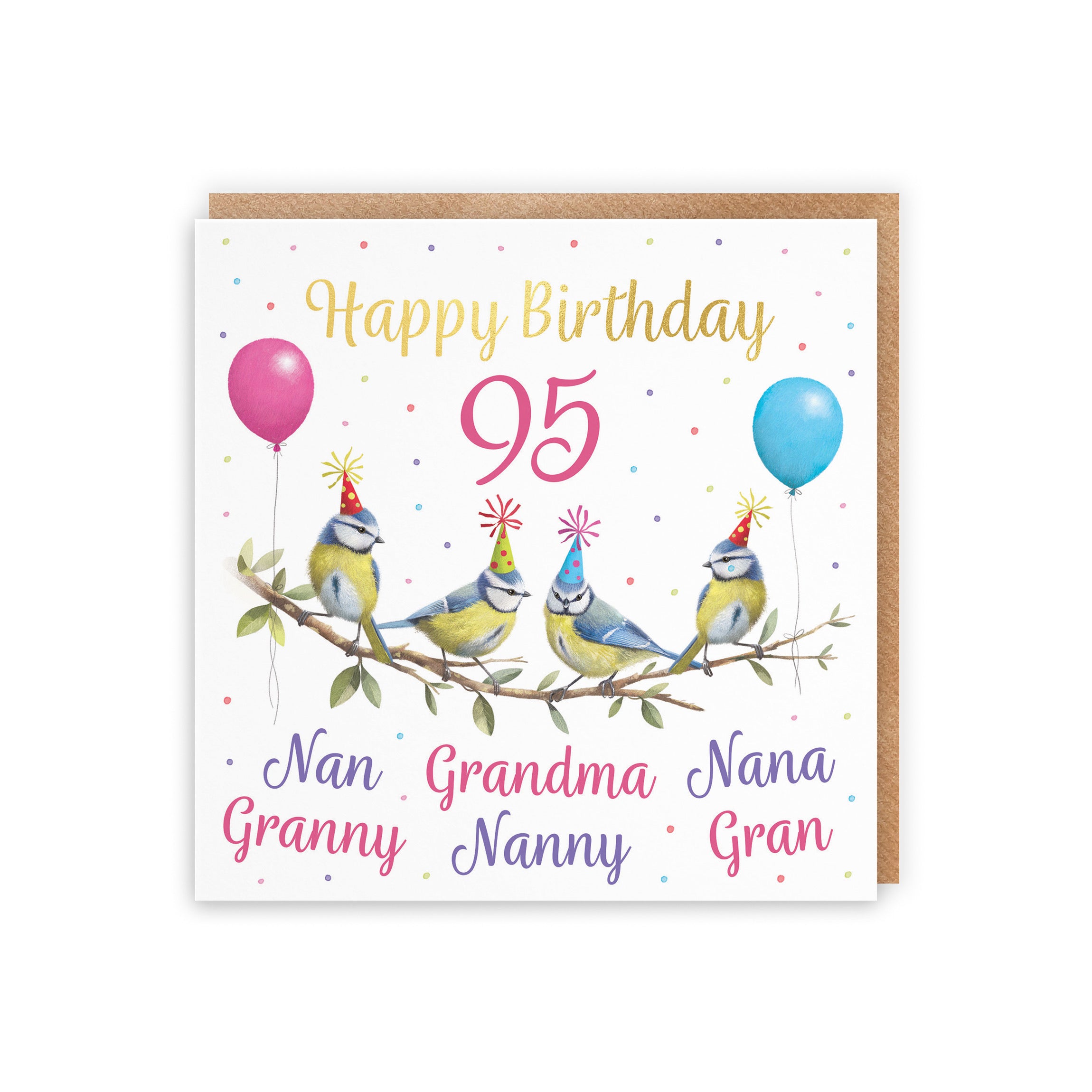 Multi Name Grandma Blue Tits 95th Birthday Card Gold Foil Milo's Gallery - Default Title (B0CV9FGPQ6)