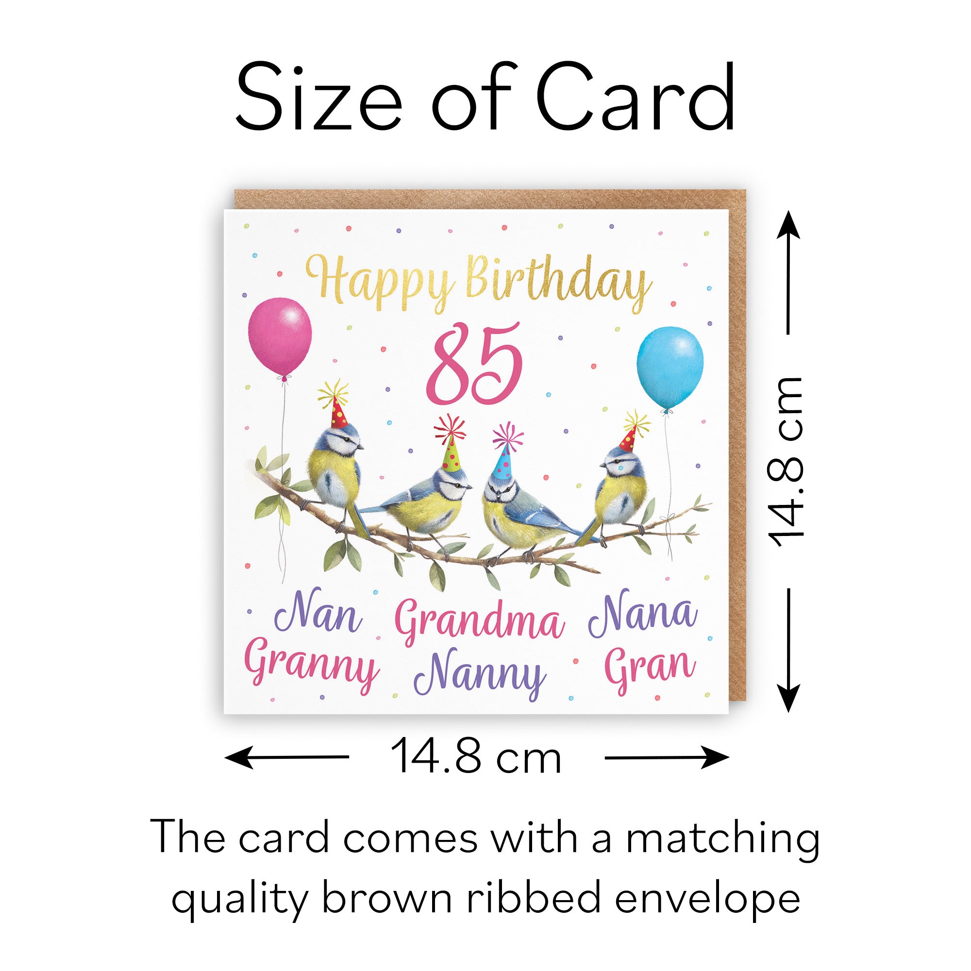 Multi Name Grandma Blue Tits 85th Birthday Card Gold Foil Milo's Gallery - Default Title (B0CV9FWXZ1)