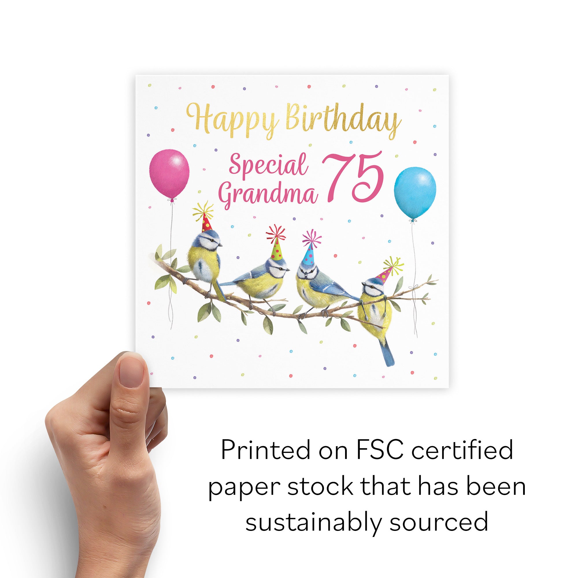 75th Grandma Blue Tits Birthday Card Gold Foil Milo's Gallery - Default Title (B0CV9G5WG3)