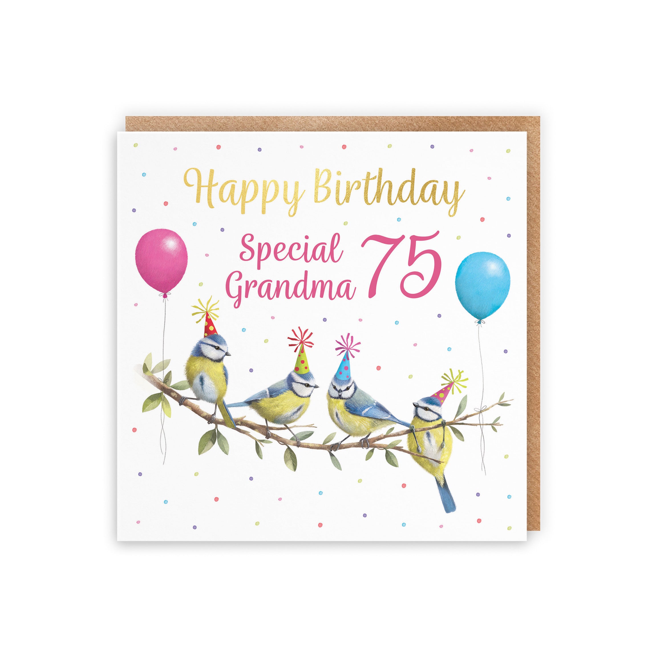 75th Grandma Blue Tits Birthday Card Gold Foil Milo's Gallery - Default Title (B0CV9G5WG3)