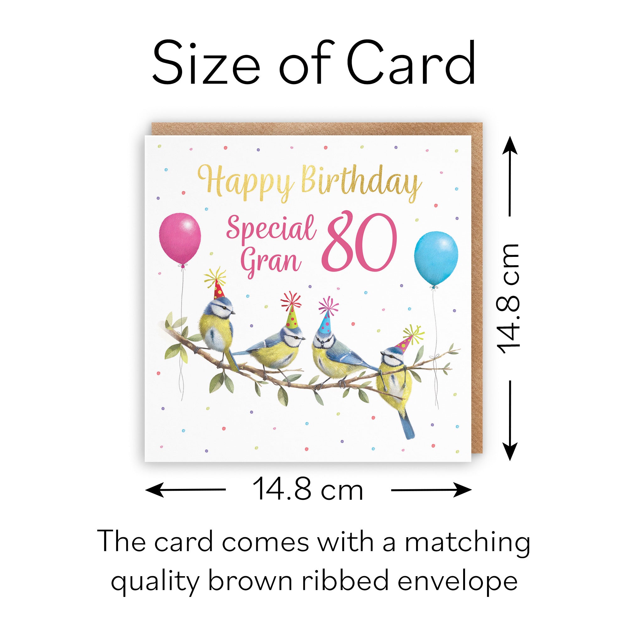 80th Gran Blue Tits Birthday Card Gold Foil Milo's Gallery - Default Title (B0CV9G695K)